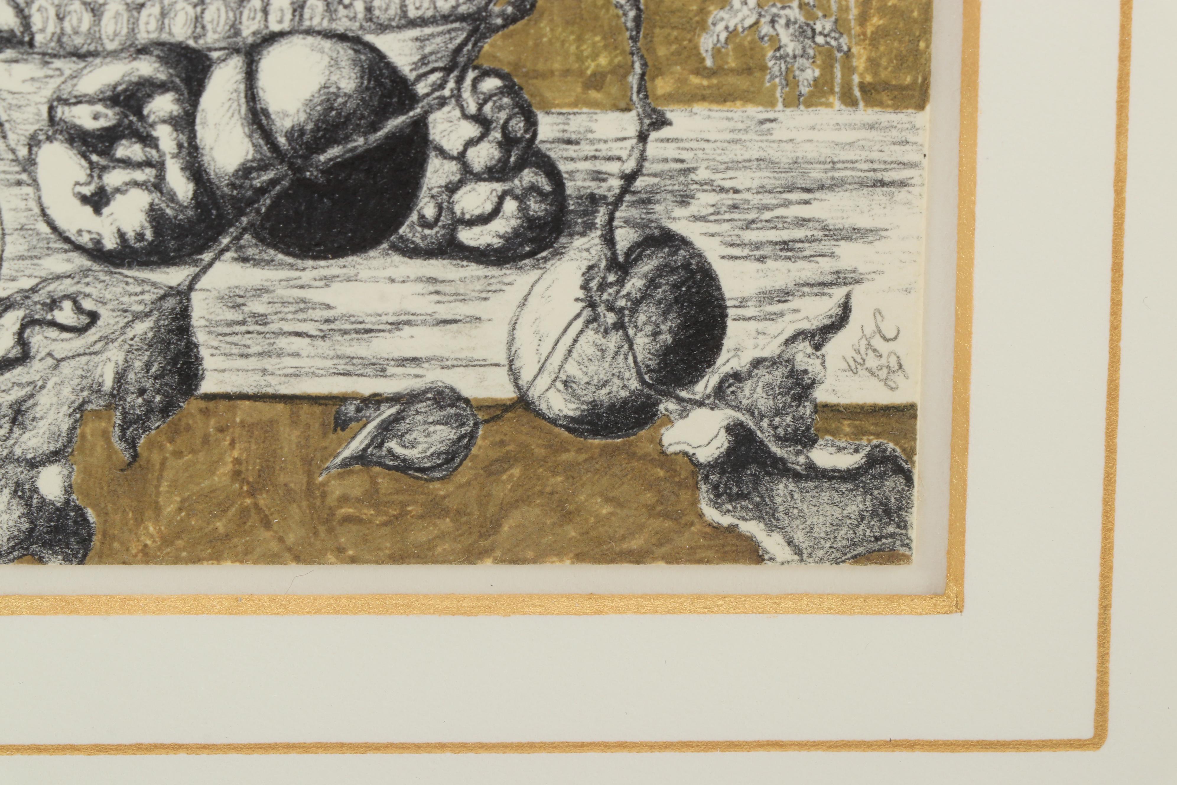 Still Life Ink and Marker Drawing with Fruit, 1989