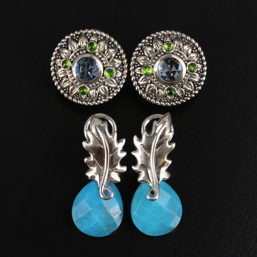 SeidenGang Sterling Silver Topaz, Diopside and Turquoise Earrings