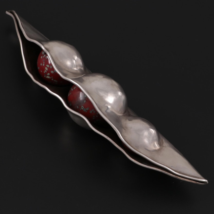 Sterling Silver and Glass Pea Pod