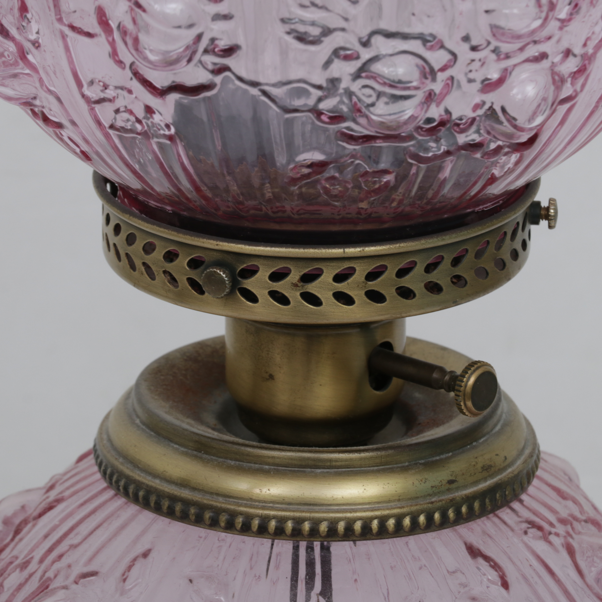 Fenton Style Cabbage Rose Double Globe Ruffled Glass Parlor Lamp