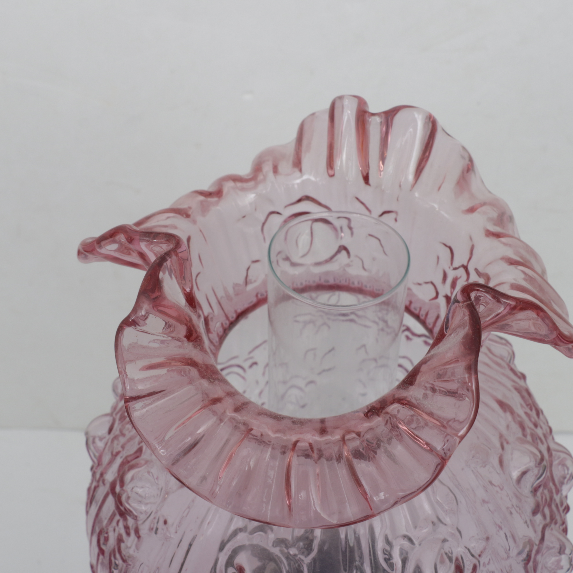 Fenton Style Cabbage Rose Double Globe Ruffled Glass Parlor Lamp