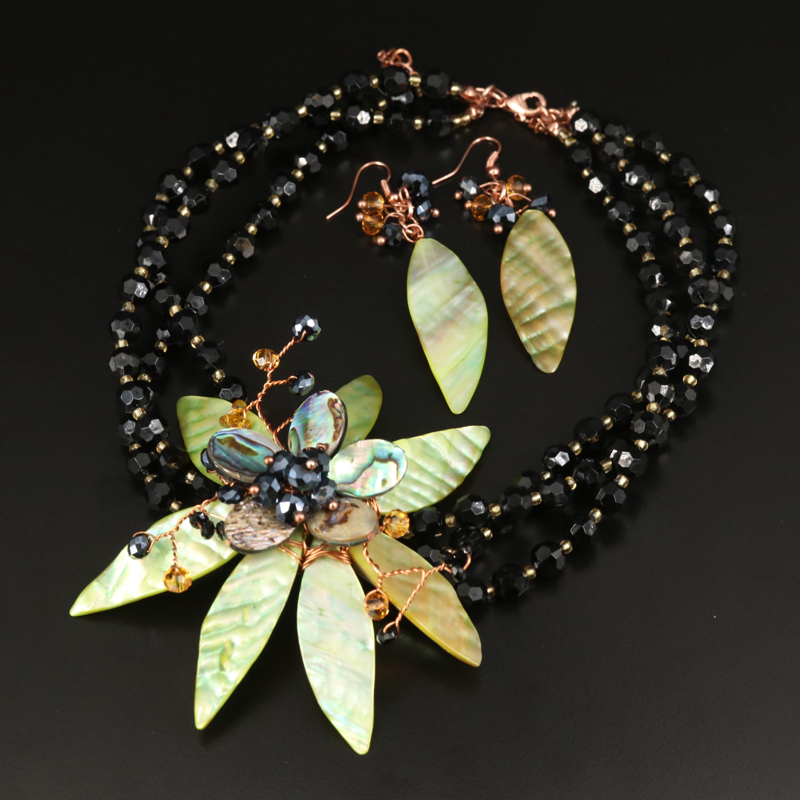 Foliate and Triangle Necklaces and Earrings Including Sterling