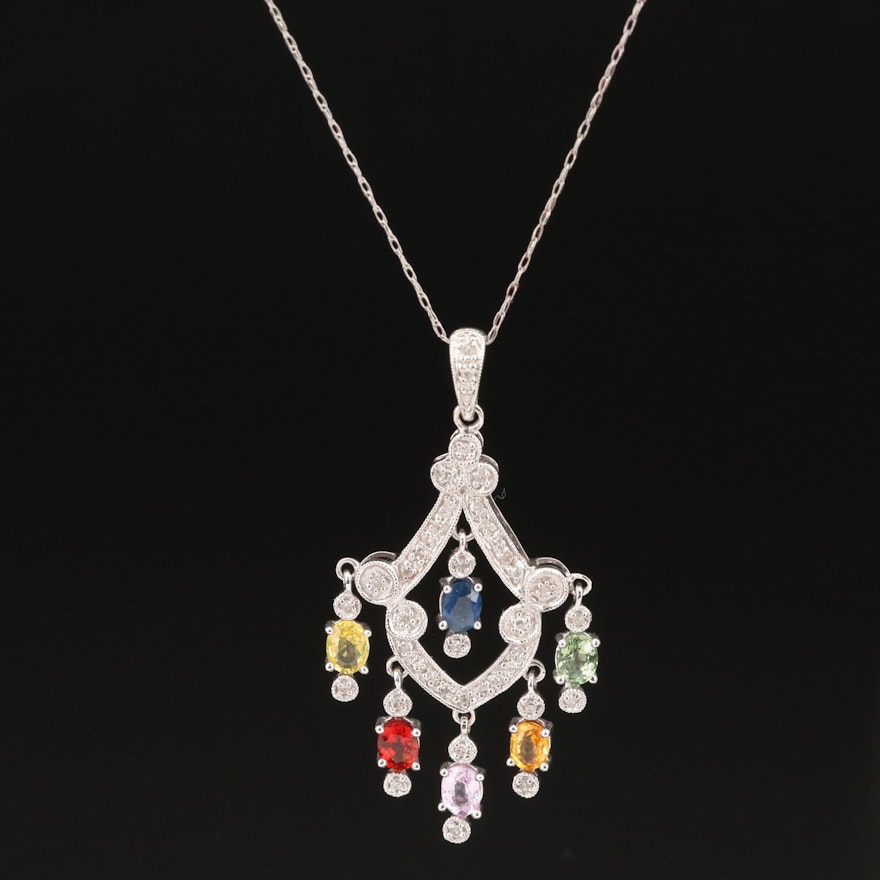 14K Sapphire and Diamond Pendant on 10K Singapore Chain Necklace