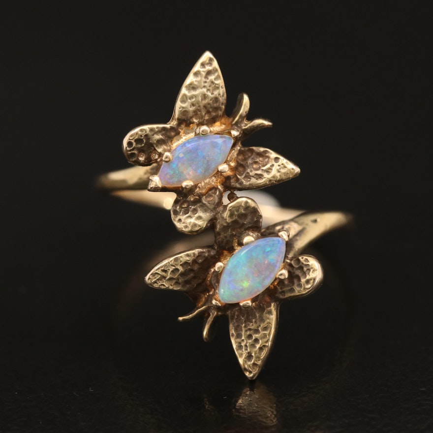 14K Opal Butterfly Bypass Ring