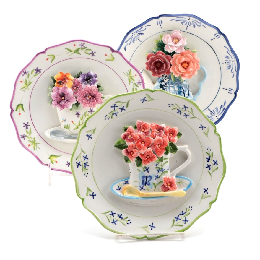 Ceramic Dimensional Floral Form Decorative Plates