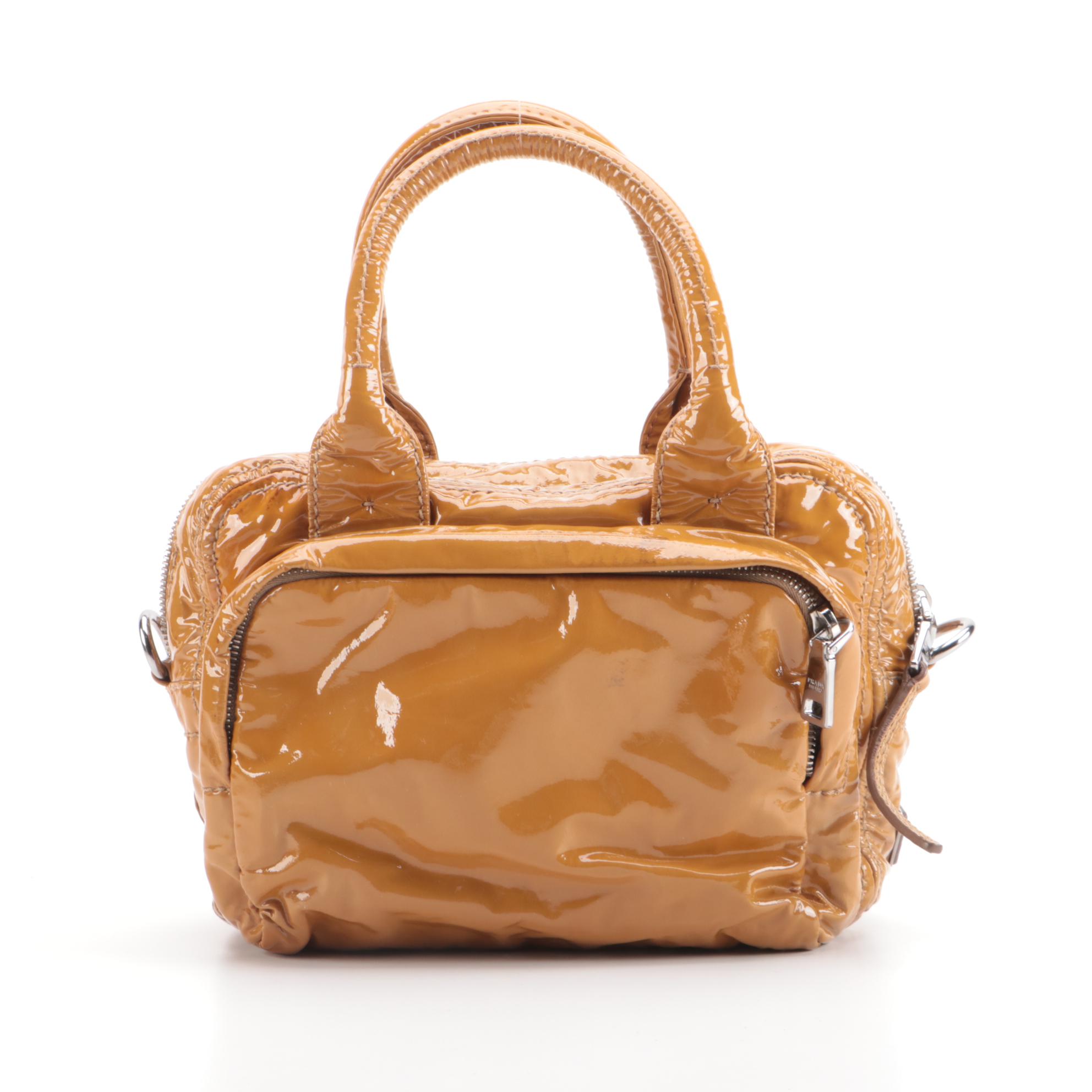 Prada Bauletto Two-Way Satchel in Cammello Vitello Shine Leather