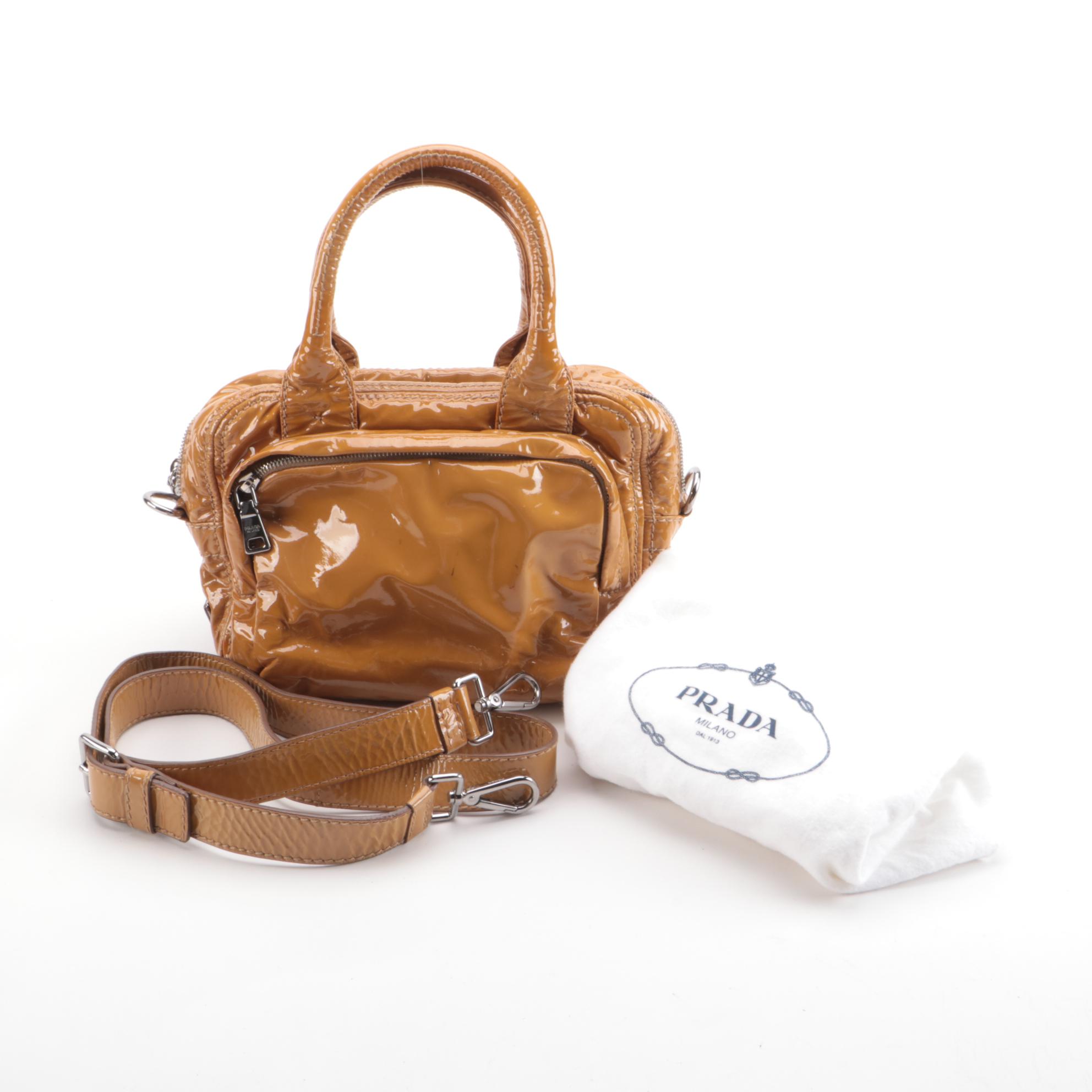 Prada Bauletto Two-Way Satchel in Cammello Vitello Shine Leather