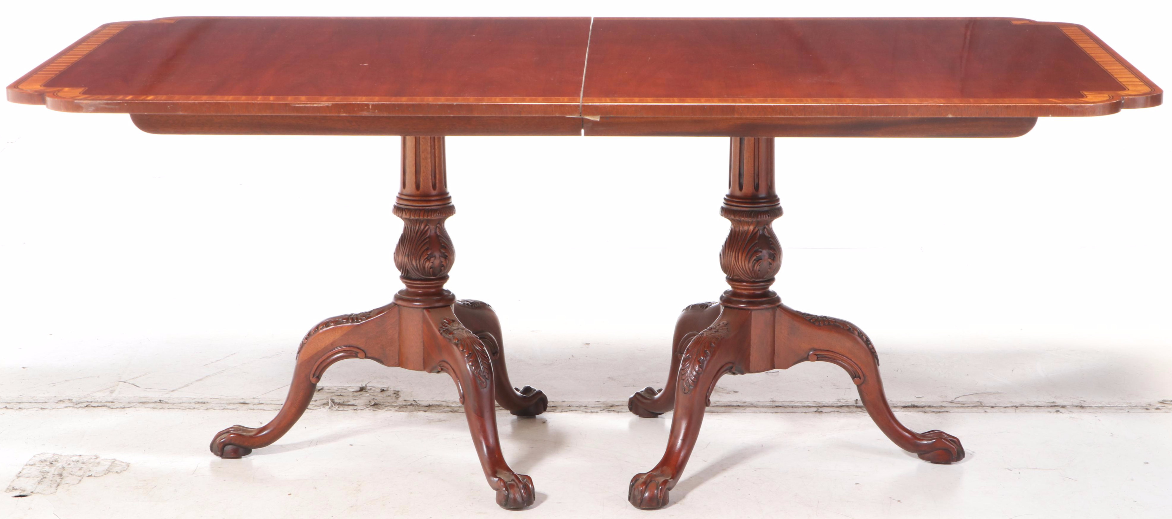Chippendale Style Mahogany and Satinwood Crossbanded Table and Chairs