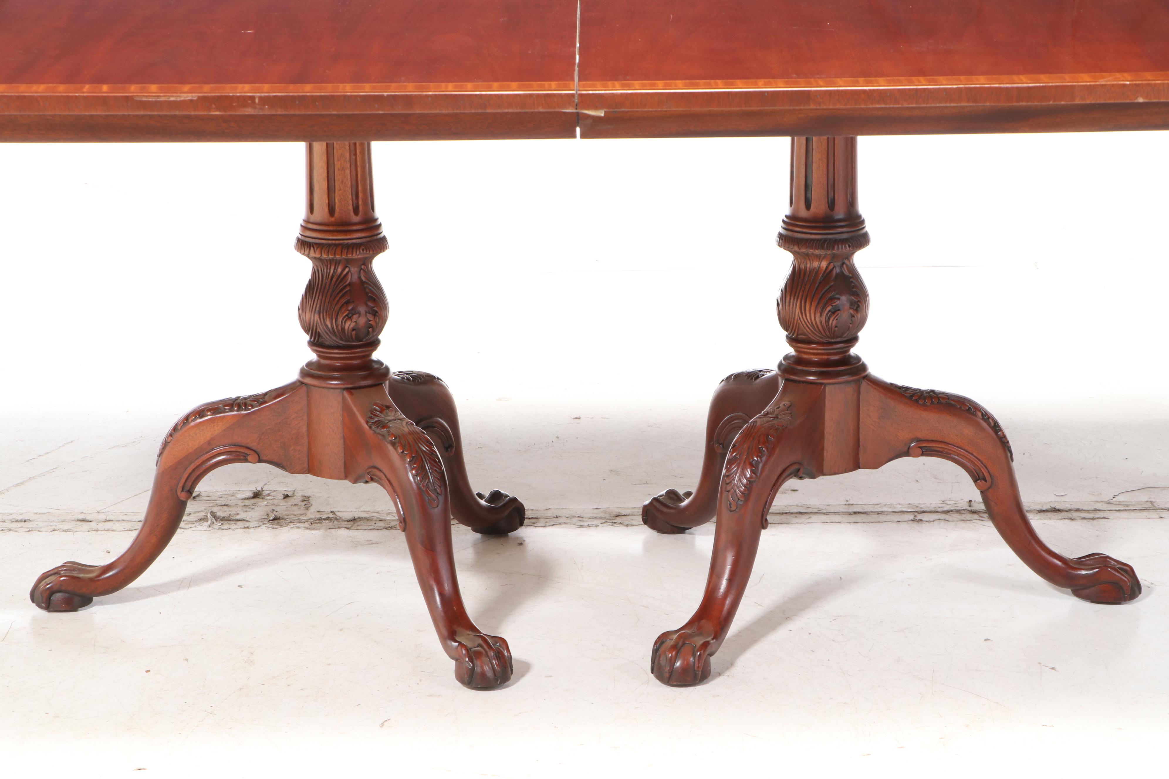 Chippendale Style Mahogany and Satinwood Crossbanded Table and Chairs