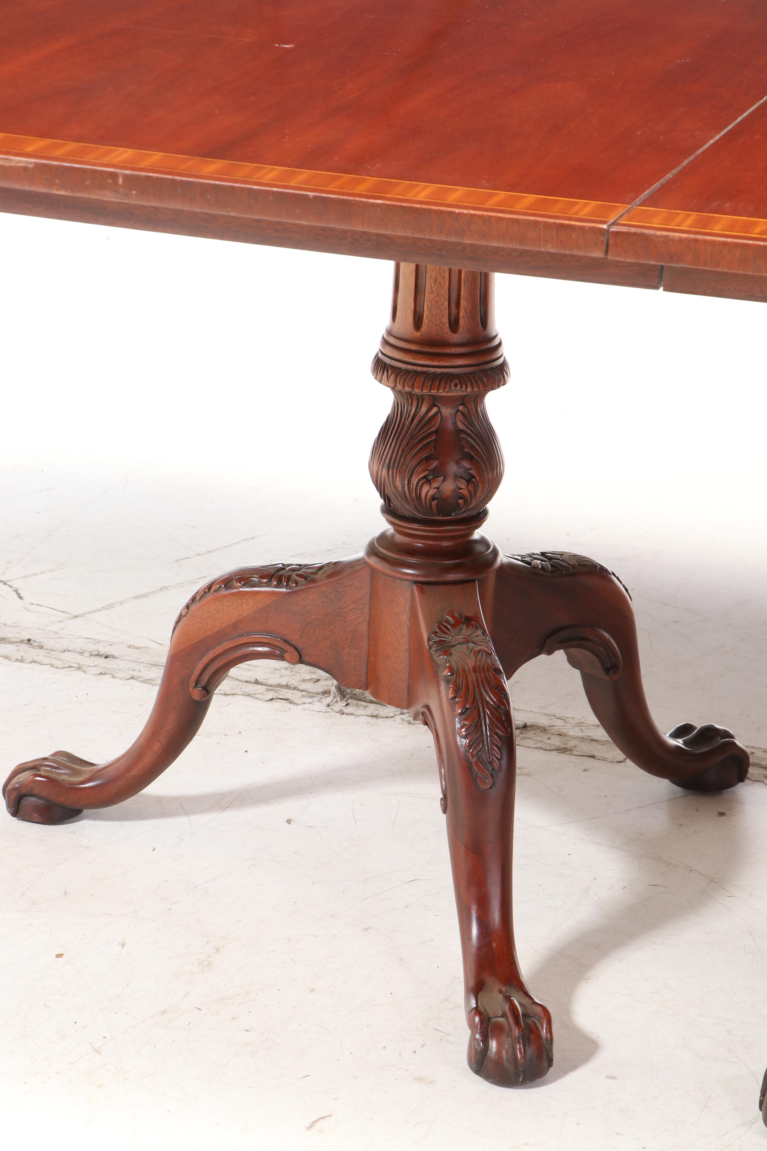 Chippendale Style Mahogany and Satinwood Crossbanded Table and Chairs