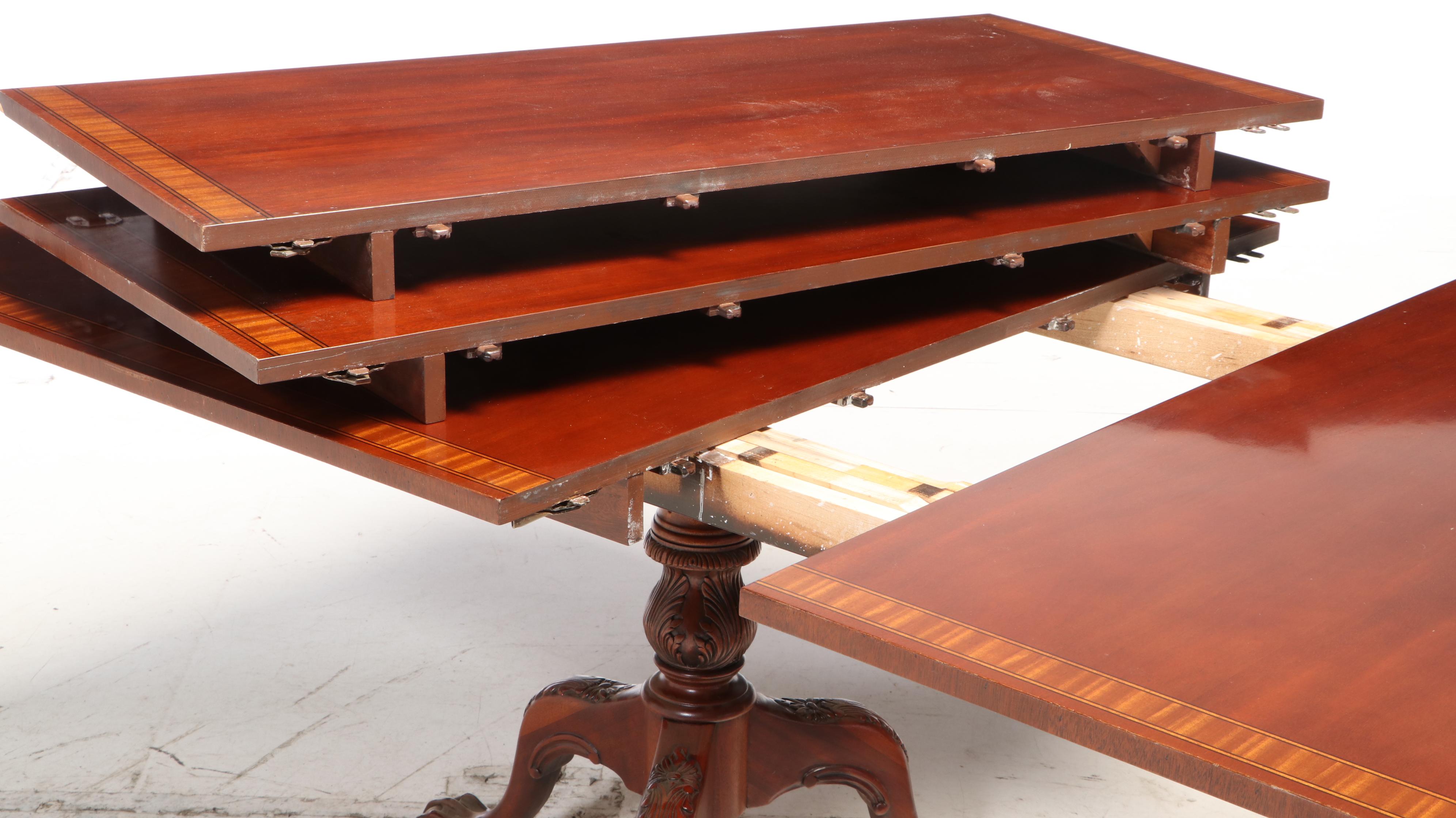 Chippendale Style Mahogany and Satinwood Crossbanded Table and Chairs