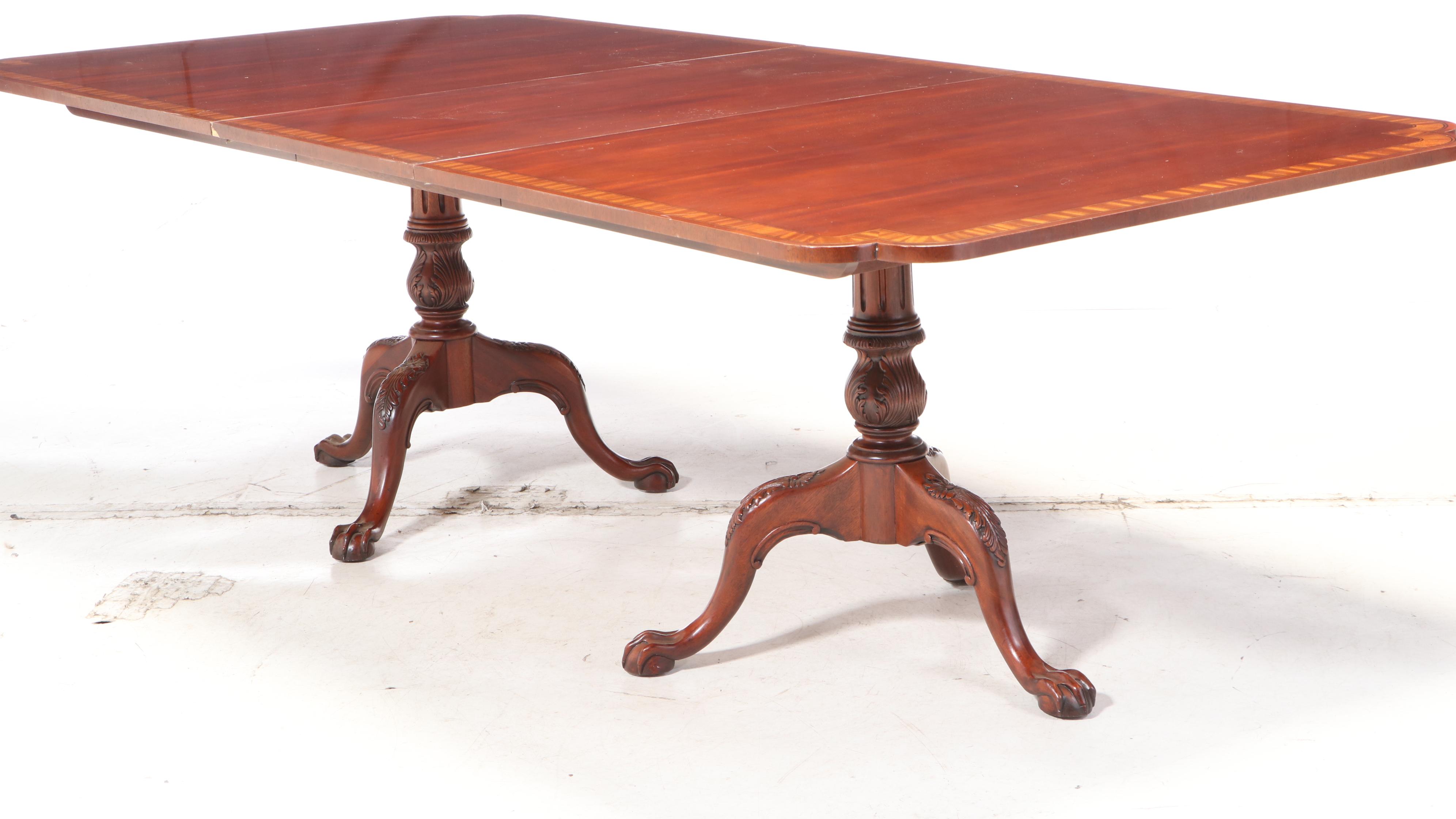 Chippendale Style Mahogany and Satinwood Crossbanded Table and Chairs