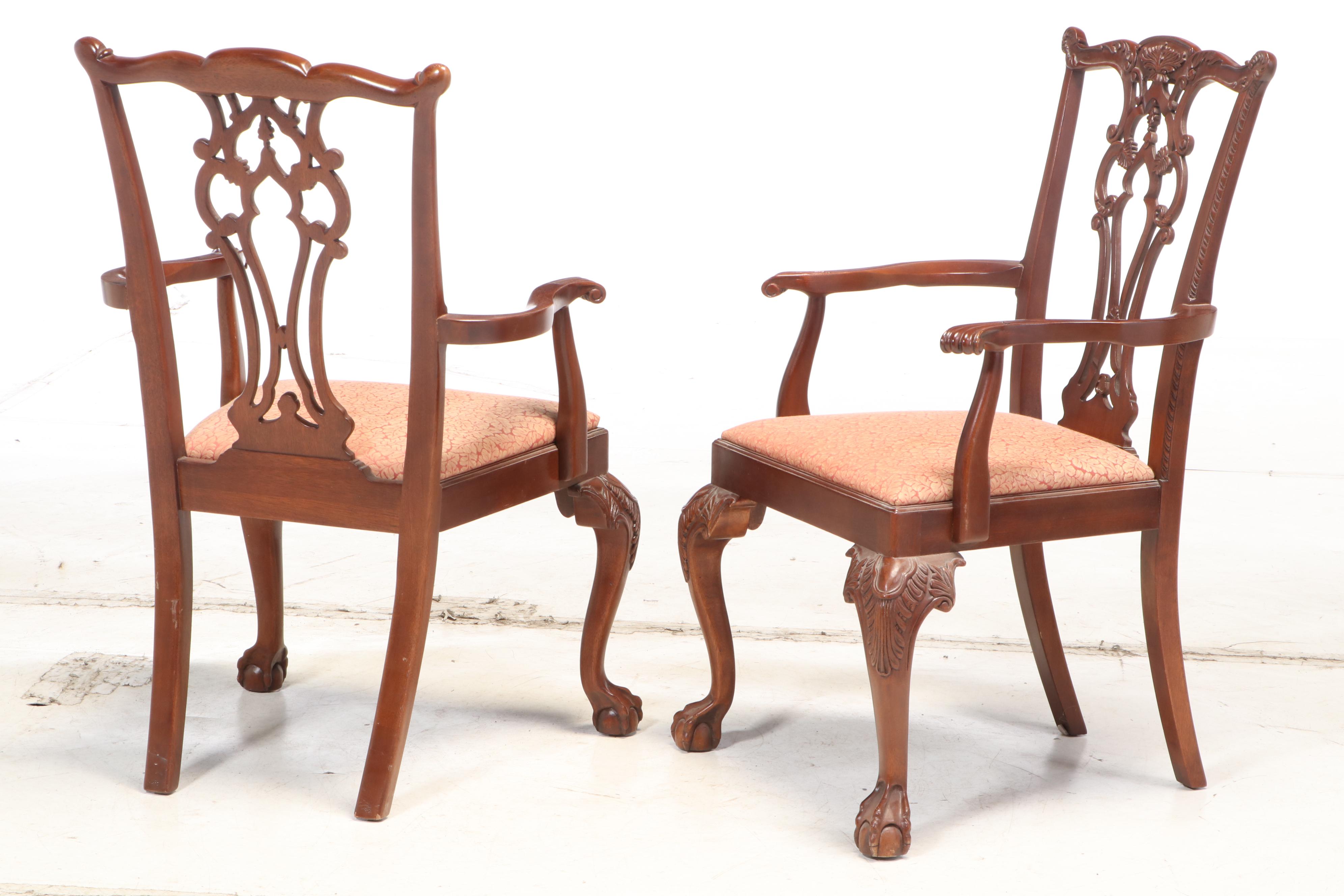 Chippendale Style Mahogany and Satinwood Crossbanded Table and Chairs