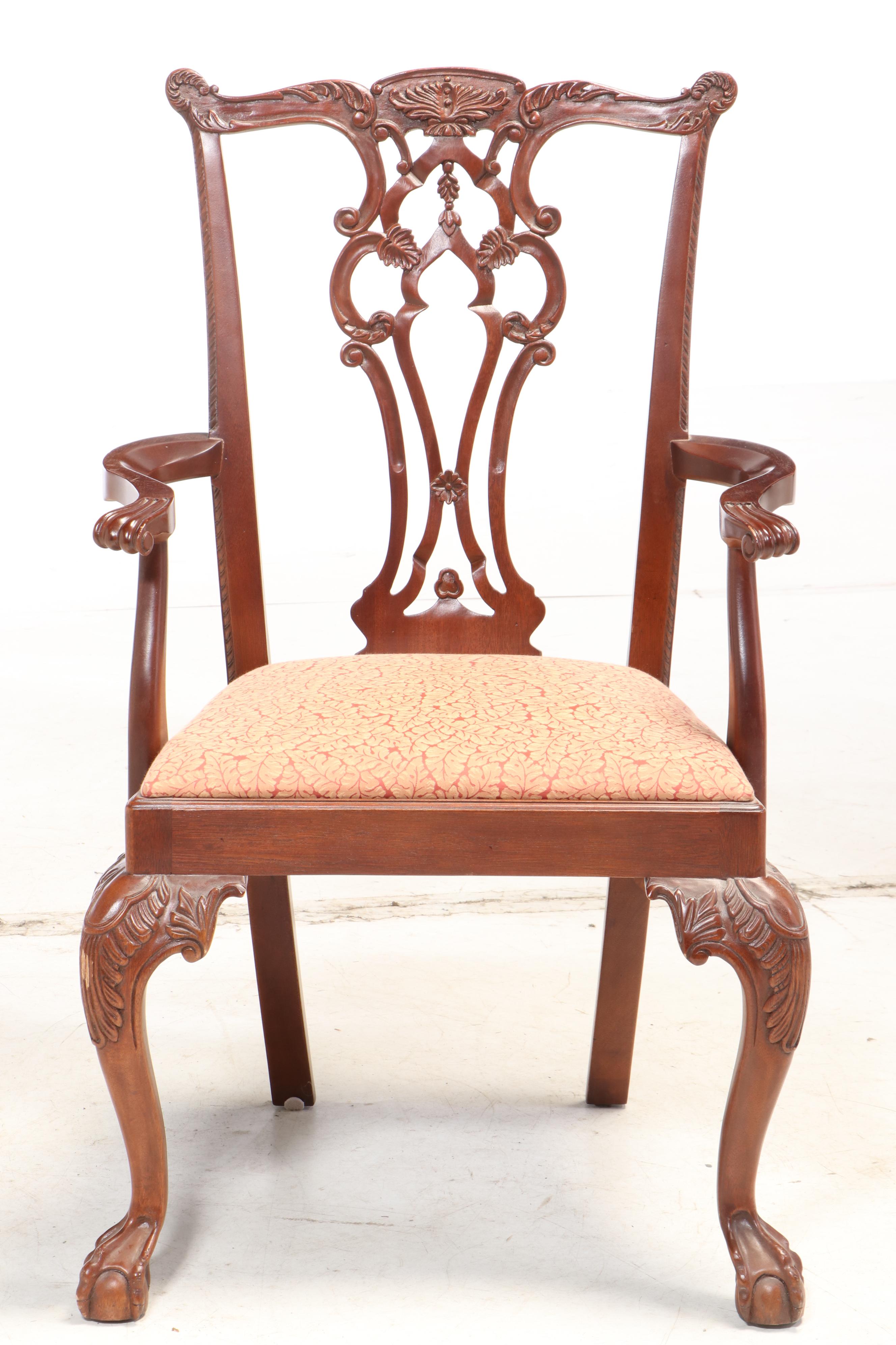 Chippendale Style Mahogany and Satinwood Crossbanded Table and Chairs