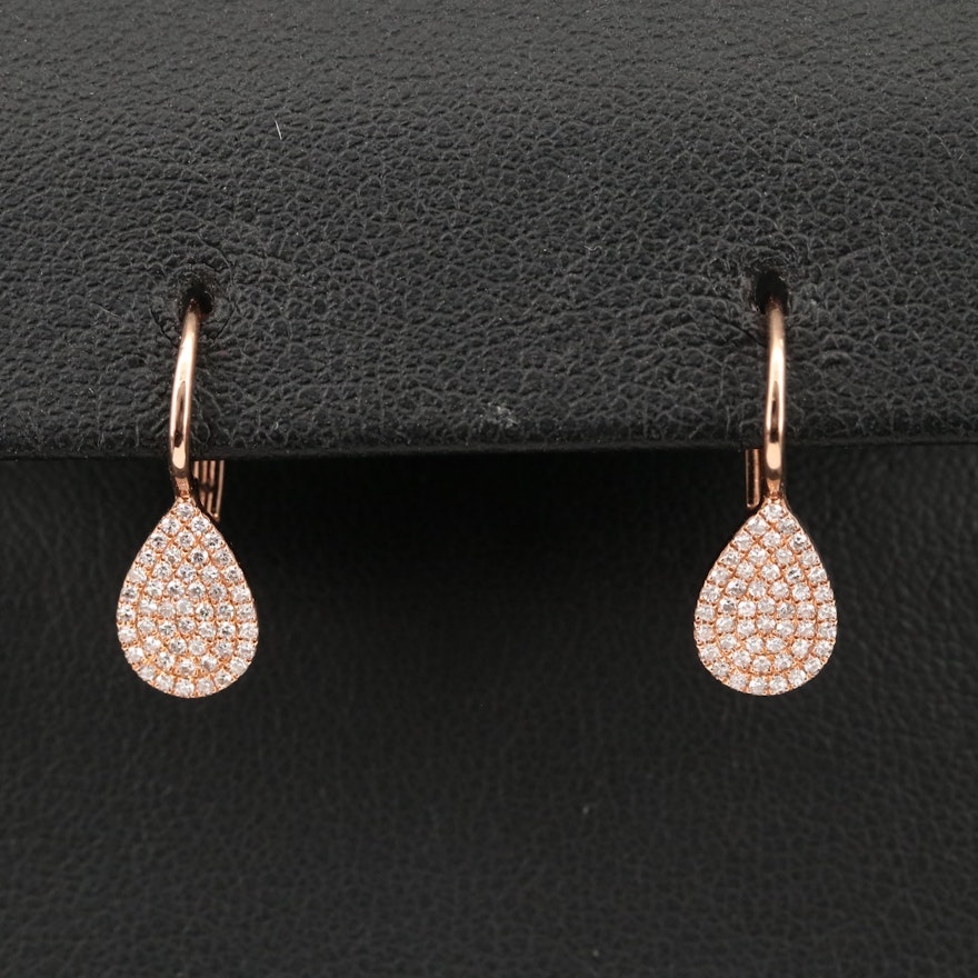 14K Rose Gold Pavé Diamond Drop Earrings