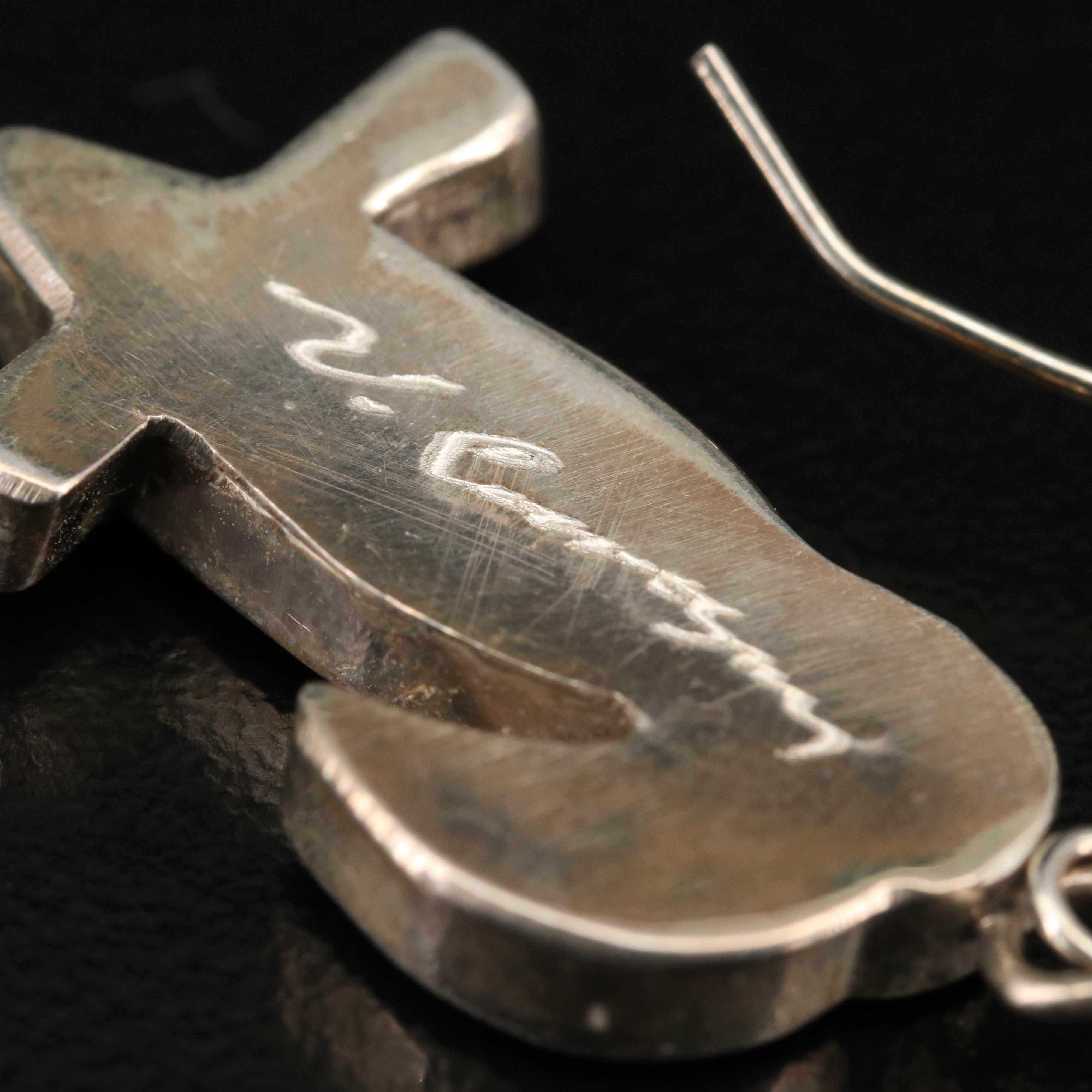 Signed Sterling Toucan Earrings with Lapis Lazuli, Abalone and Jasper