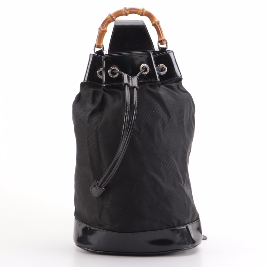 Gucci Bamboo Black Patent and Nylon Sling Bag
