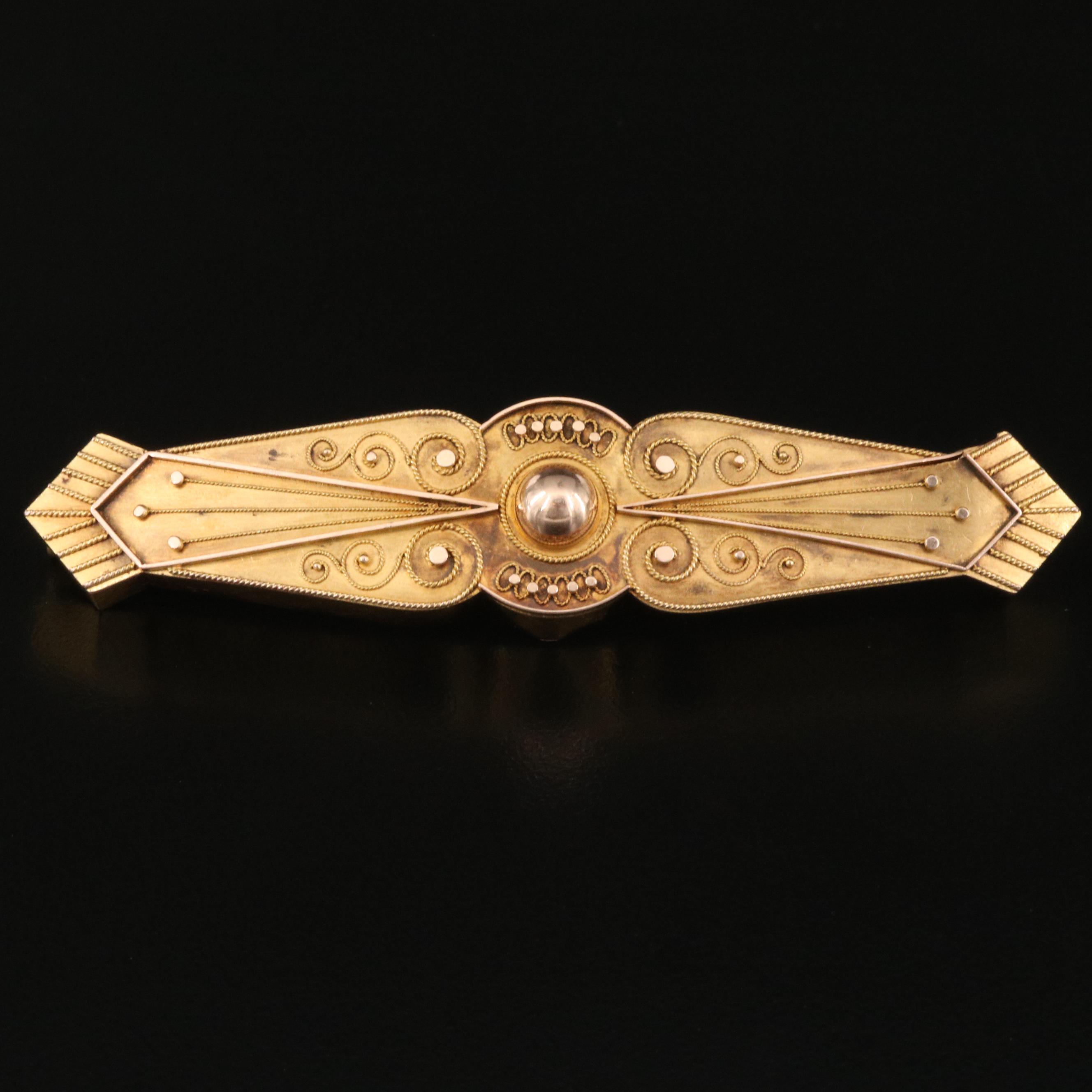 Mid-Victorian Etruscan Revival 14K Bar Brooch