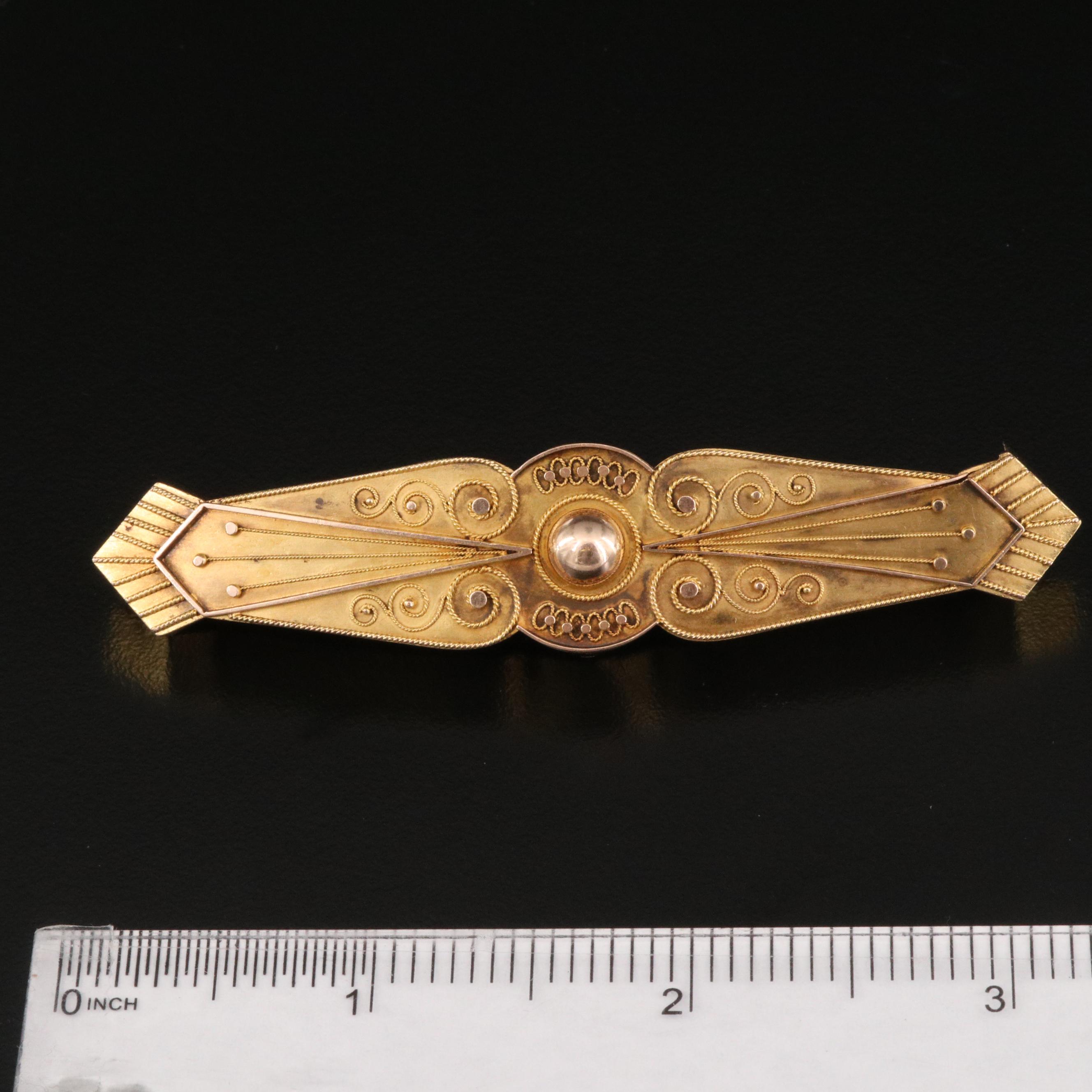 Mid-Victorian Etruscan Revival 14K Bar Brooch