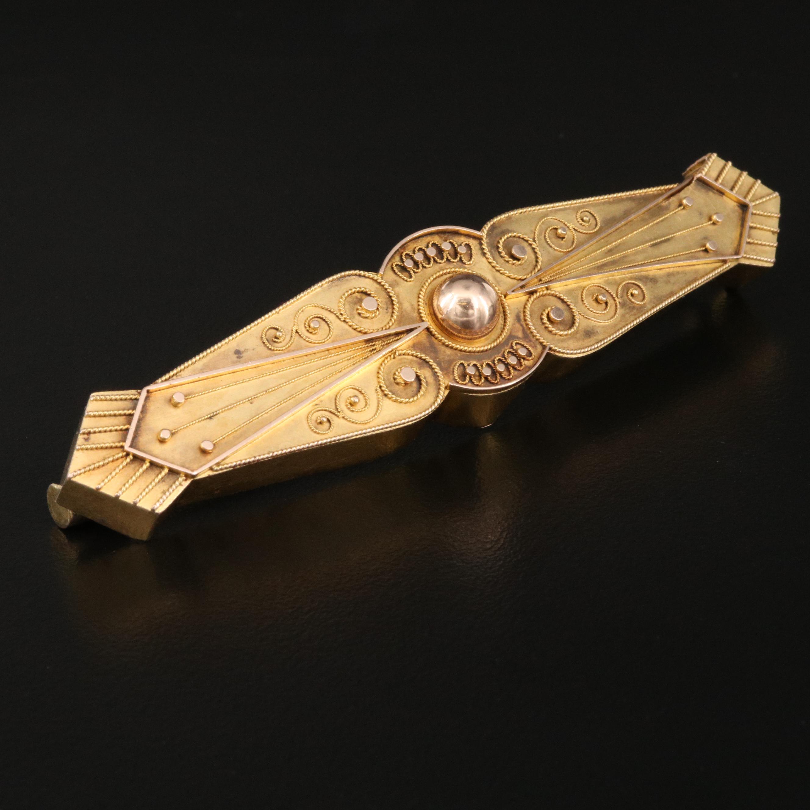 Mid-Victorian Etruscan Revival 14K Bar Brooch