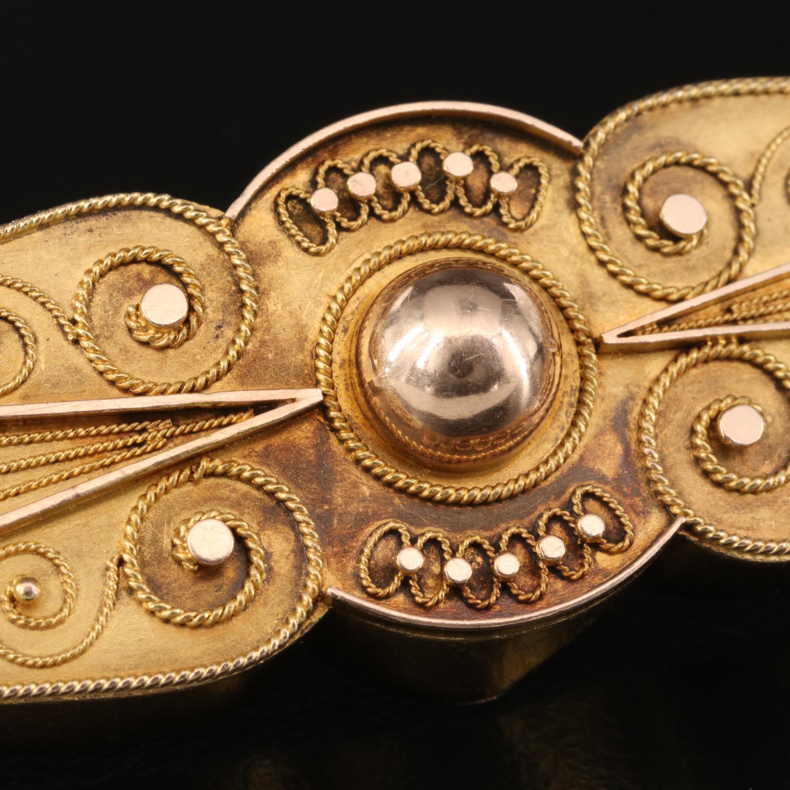 Mid-Victorian Etruscan Revival 14K Bar Brooch
