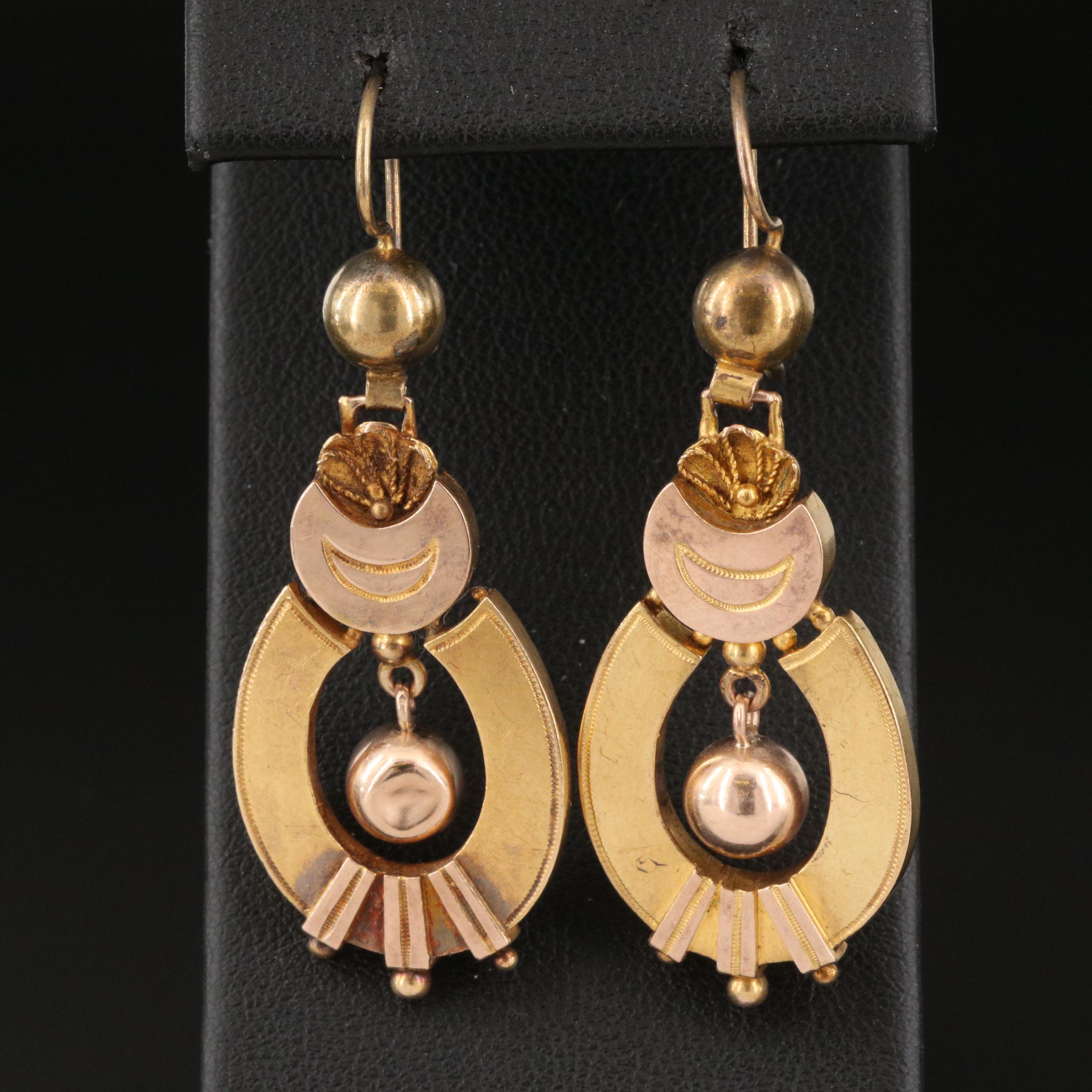 Mid-Victorian Etruscan Revival 14K Earrings