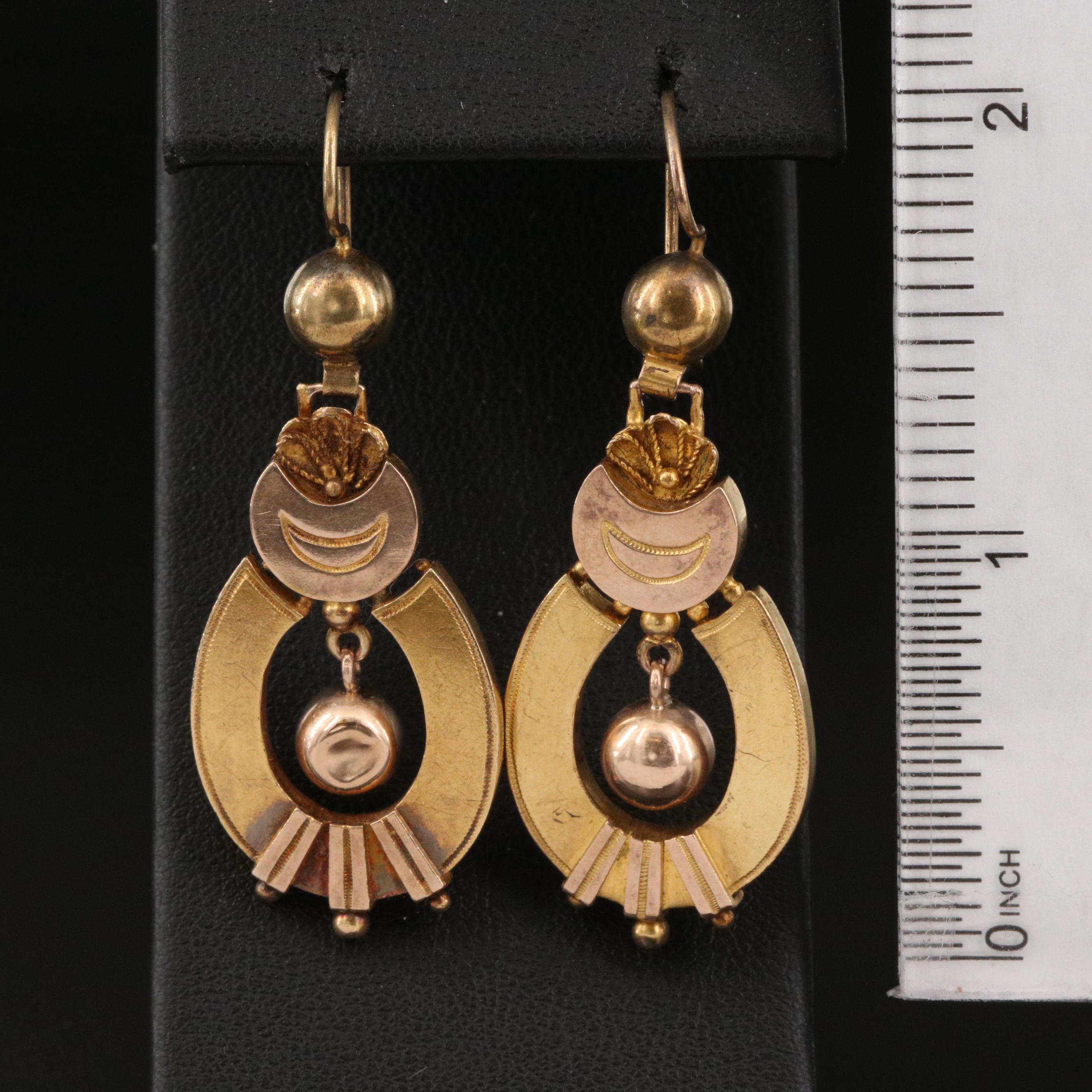 Mid-Victorian Etruscan Revival 14K Earrings