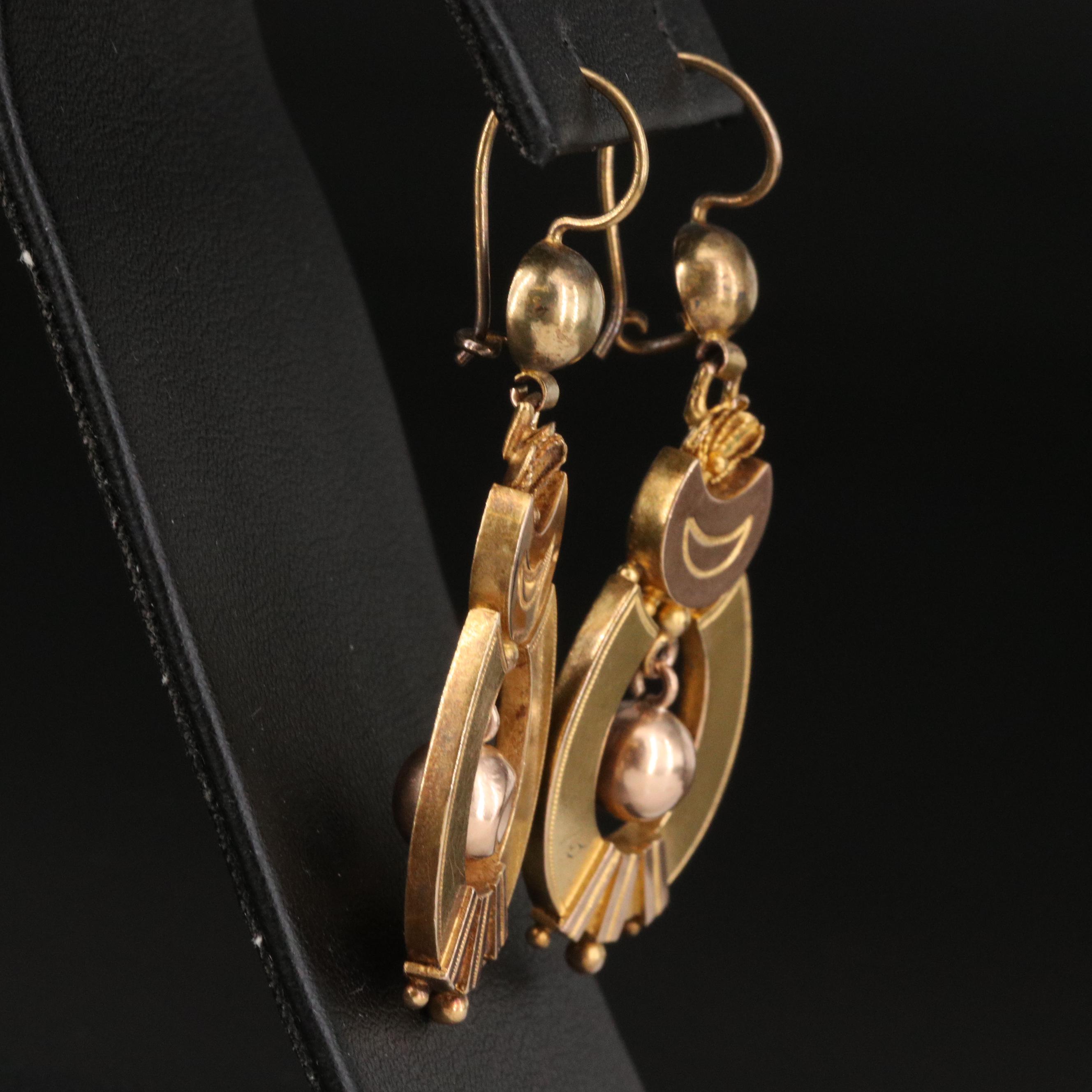 Mid-Victorian Etruscan Revival 14K Earrings