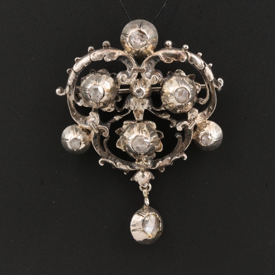 935 Silver Diamond Converter Brooch