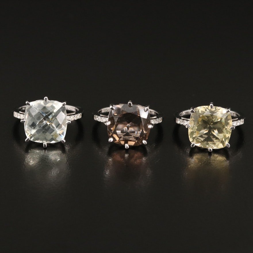 Sterling Silver Citrine, Diamond and Gemstone Rings