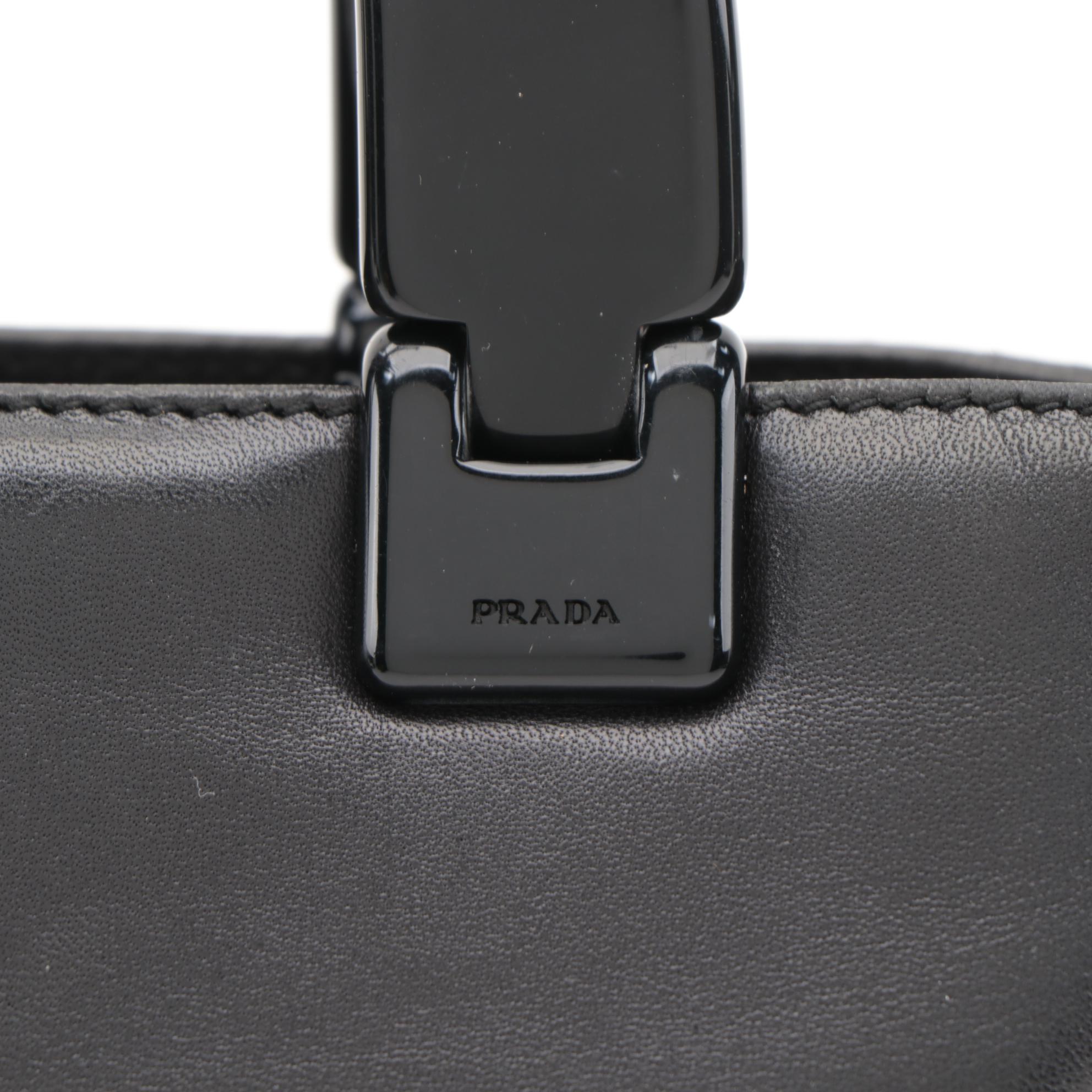 Prada Hard Plastic Handle and Black Leather Handbag