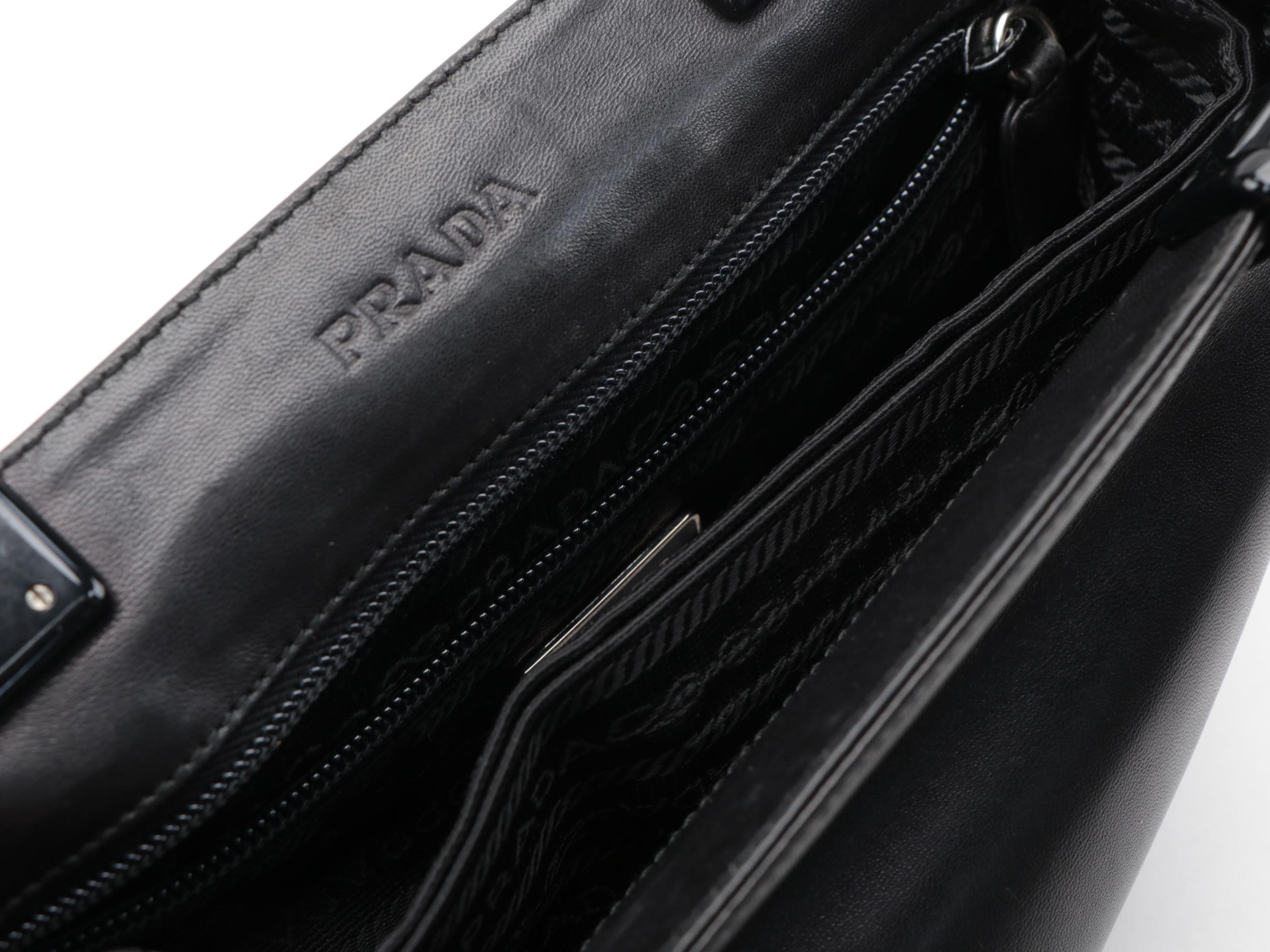 Prada Hard Plastic Handle and Black Leather Handbag
