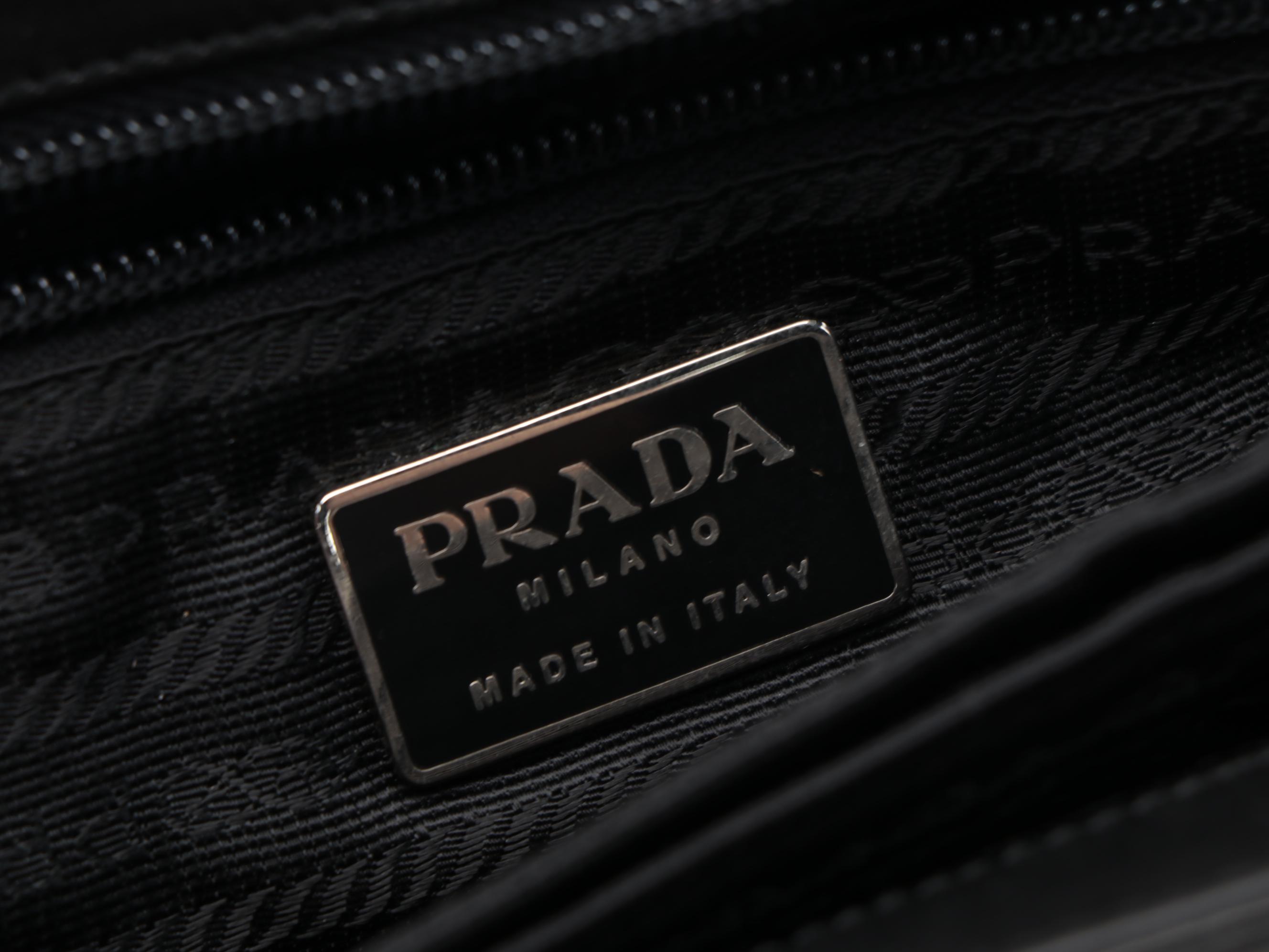 Prada Hard Plastic Handle and Black Leather Handbag