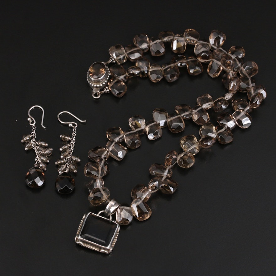Sterling Smoky Quartz Necklace and Earrings