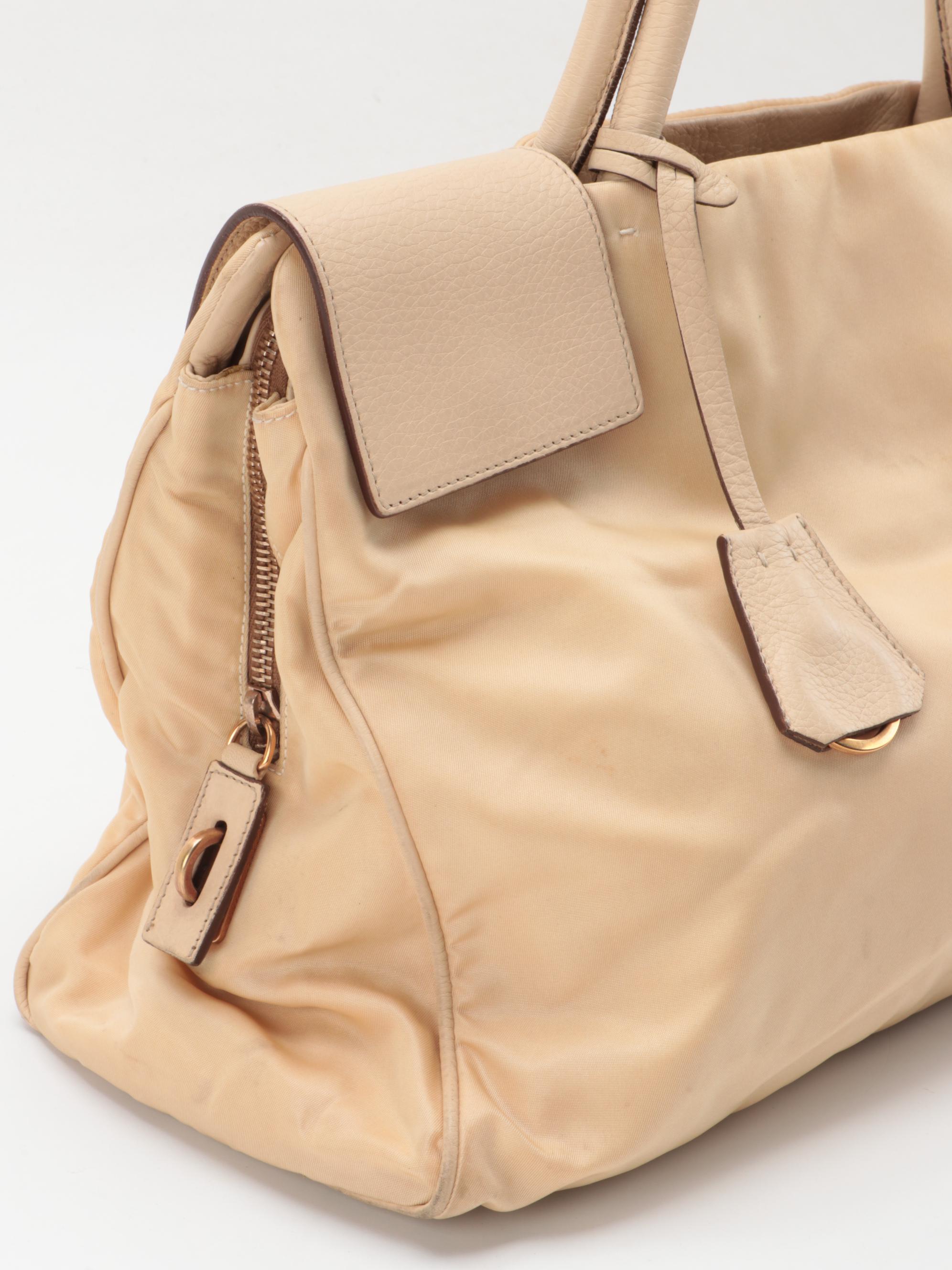 Prada Beige Tessuto Nylon Shoulder Bag with Leather Trim