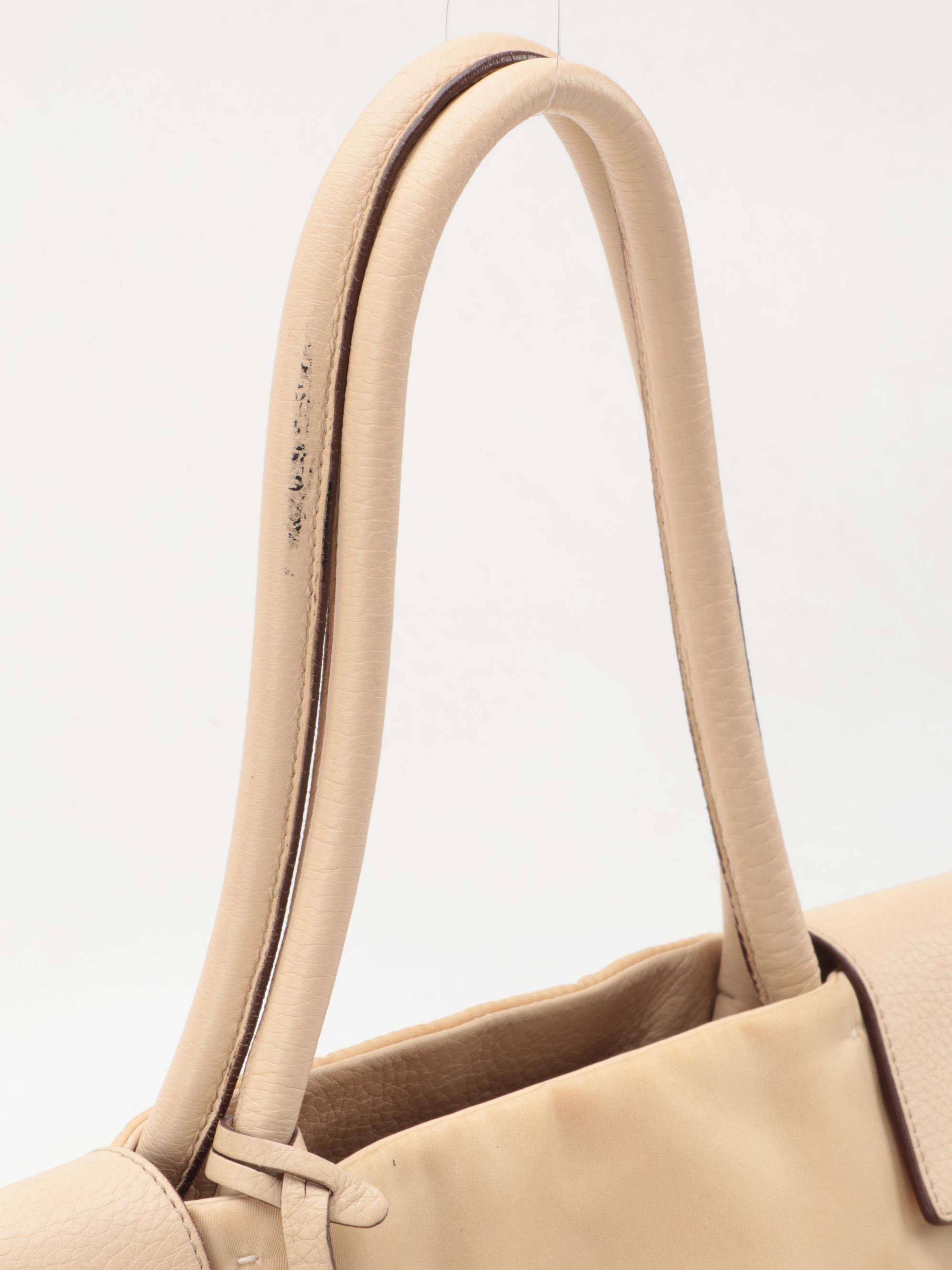 Prada Beige Tessuto Nylon Shoulder Bag with Leather Trim