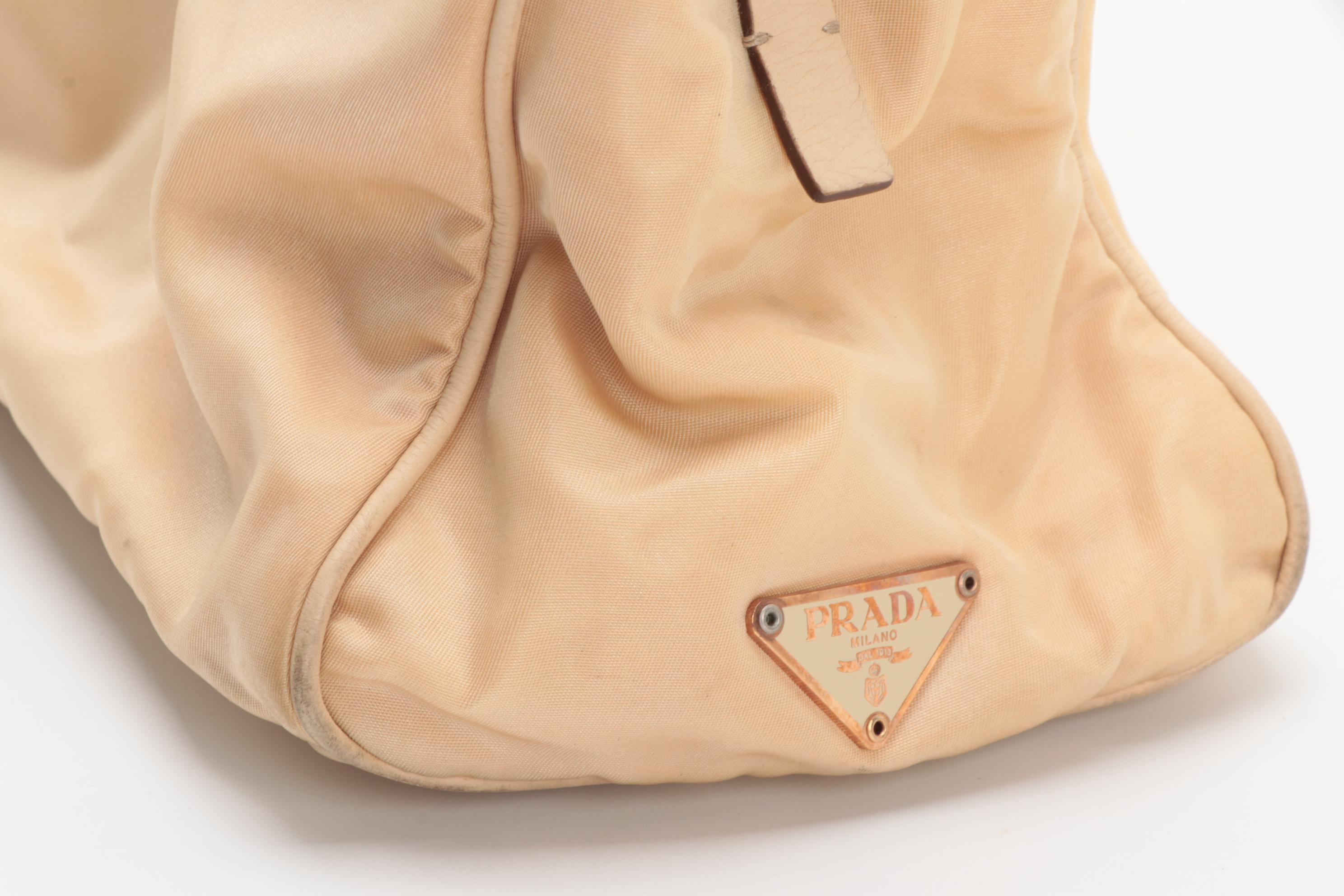 Prada Beige Tessuto Nylon Shoulder Bag with Leather Trim