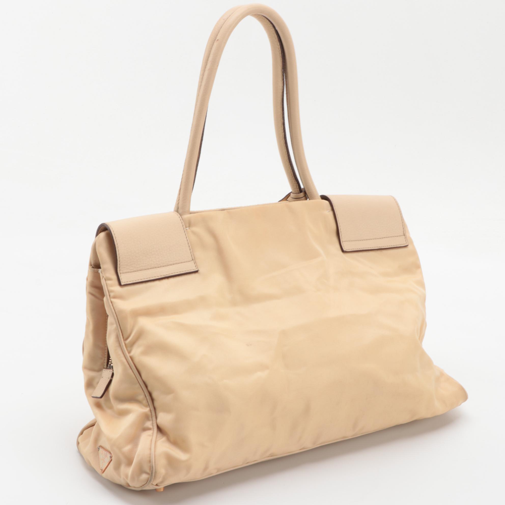 Prada Beige Tessuto Nylon Shoulder Bag with Leather Trim