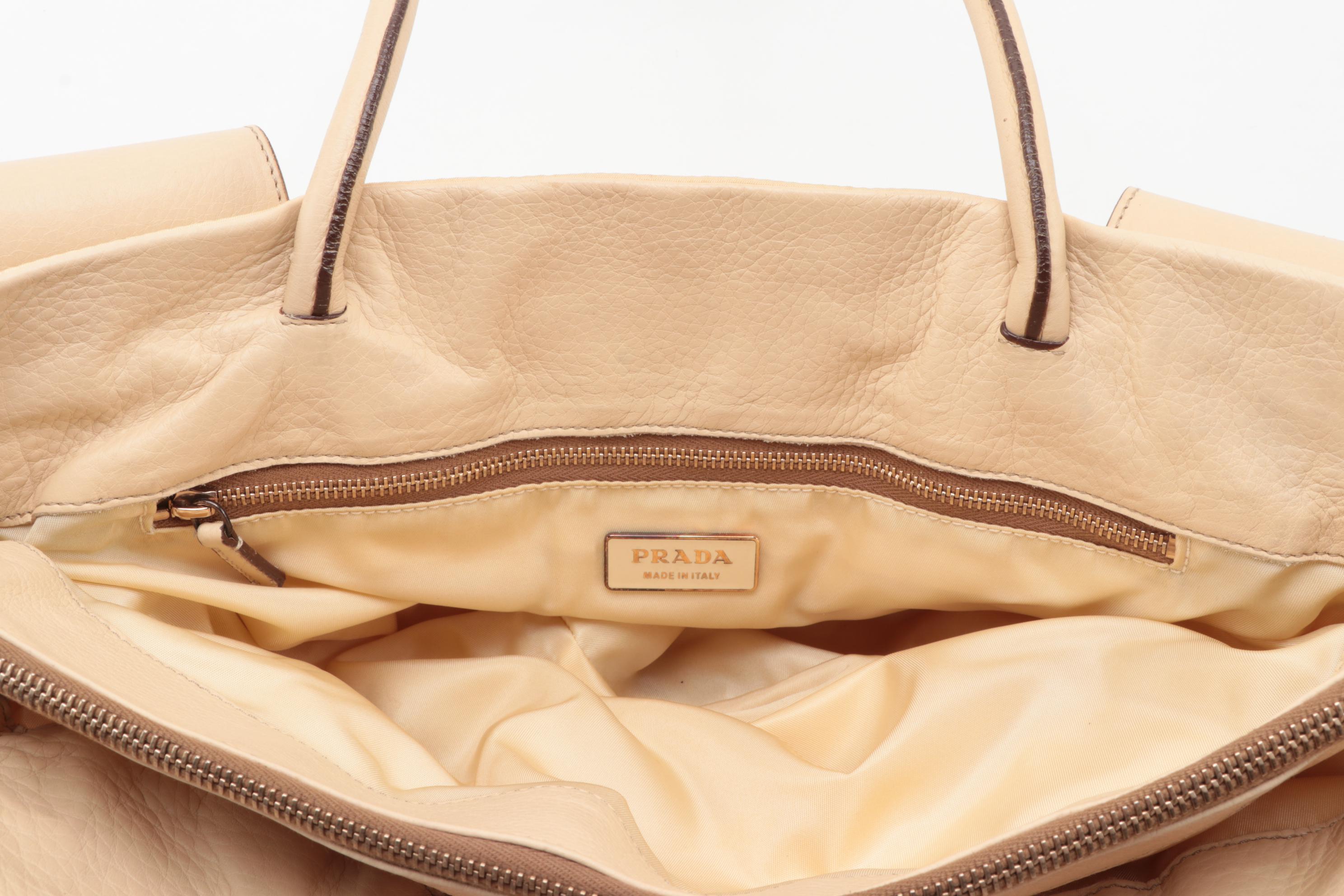 Prada Beige Tessuto Nylon Shoulder Bag with Leather Trim