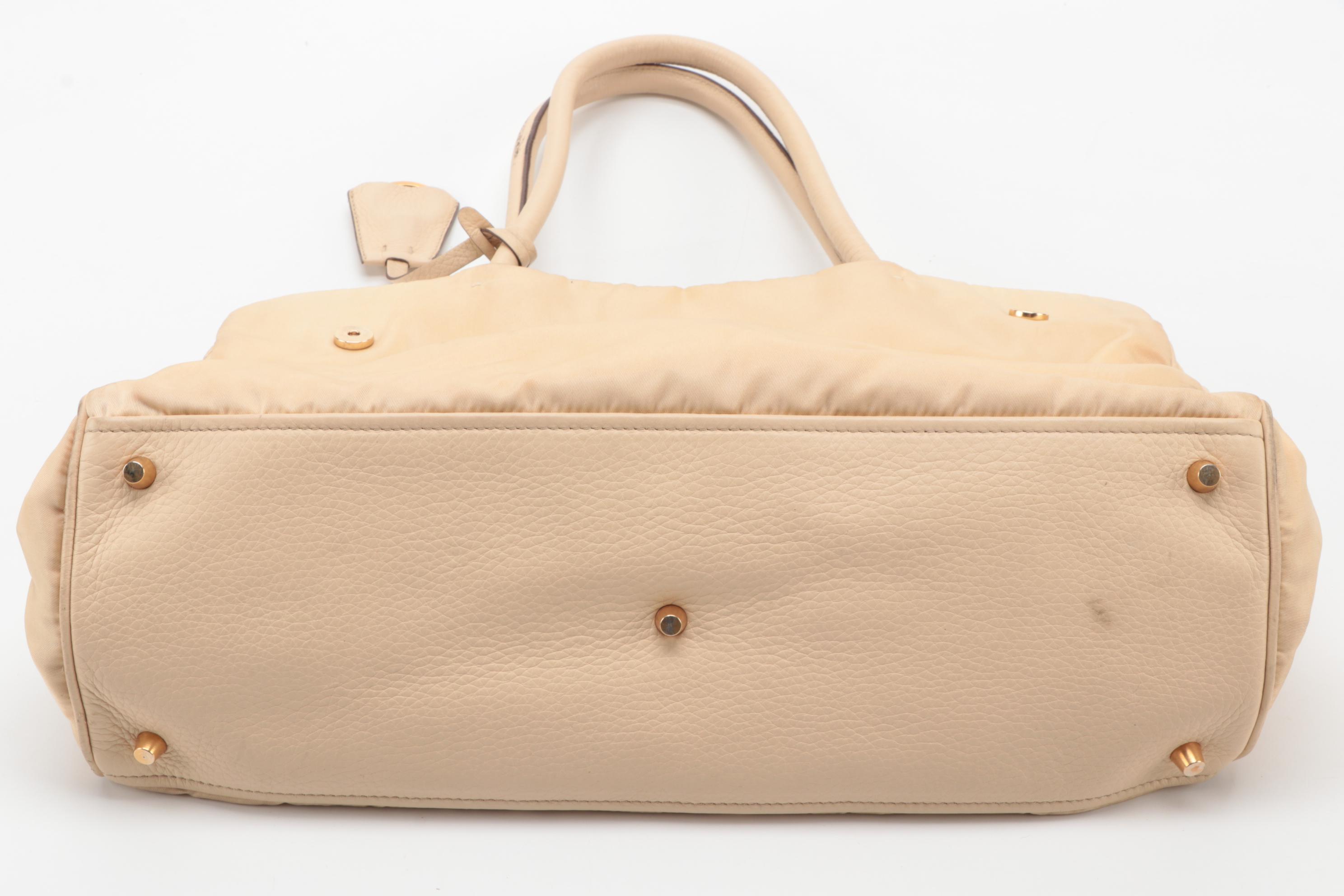 Prada Beige Tessuto Nylon Shoulder Bag with Leather Trim