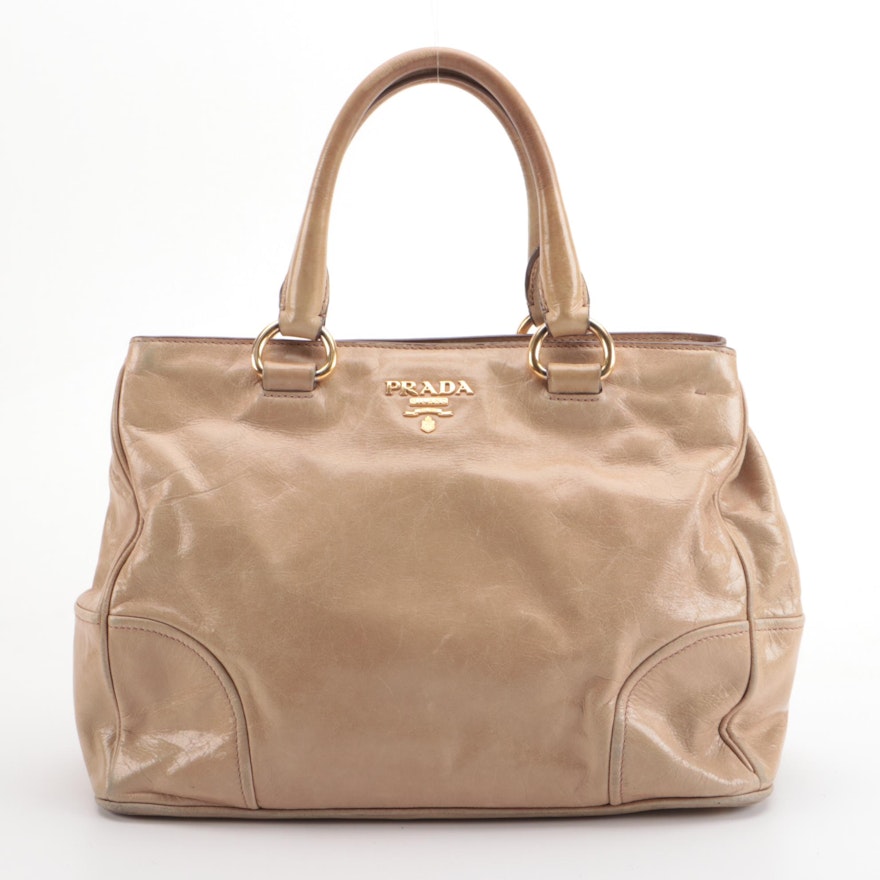 Prada Bauletto Two-Way Bag in Deserto Vitello Shine Leather