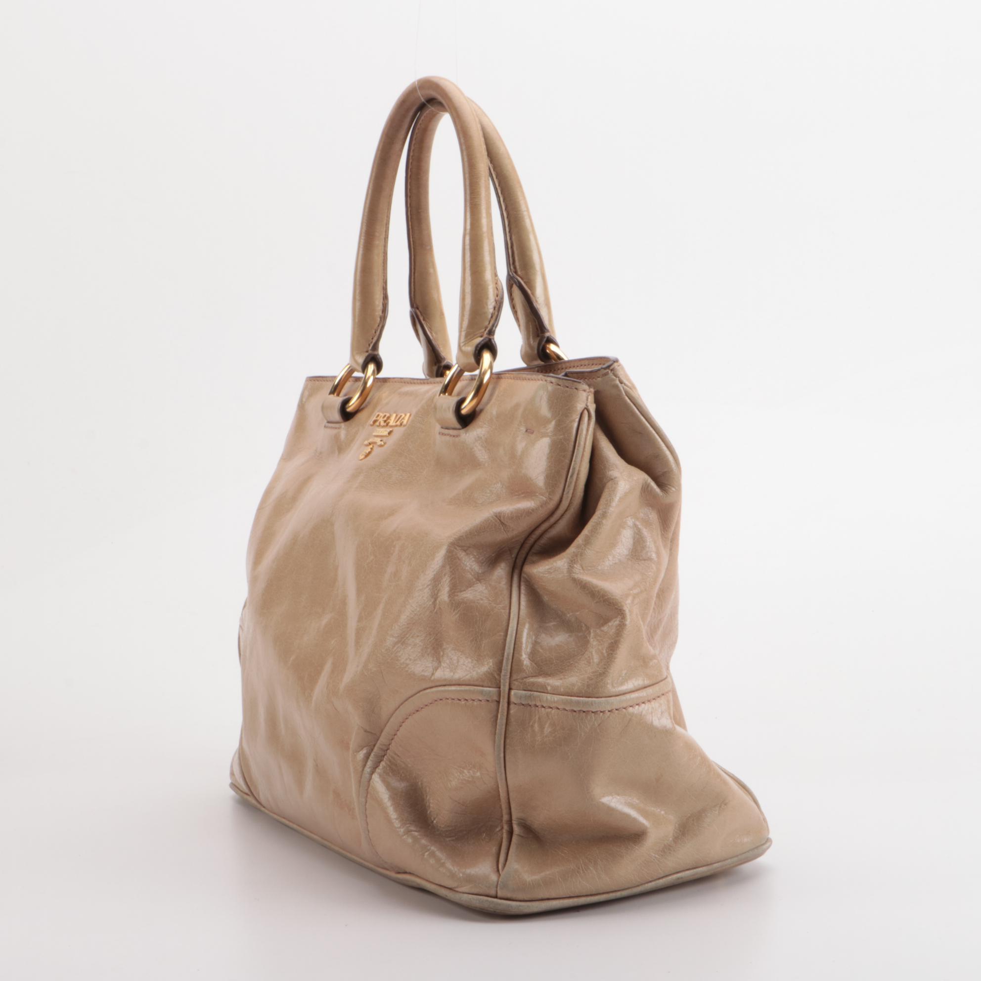 Prada Bauletto Two-Way Bag in Deserto Vitello Shine Leather