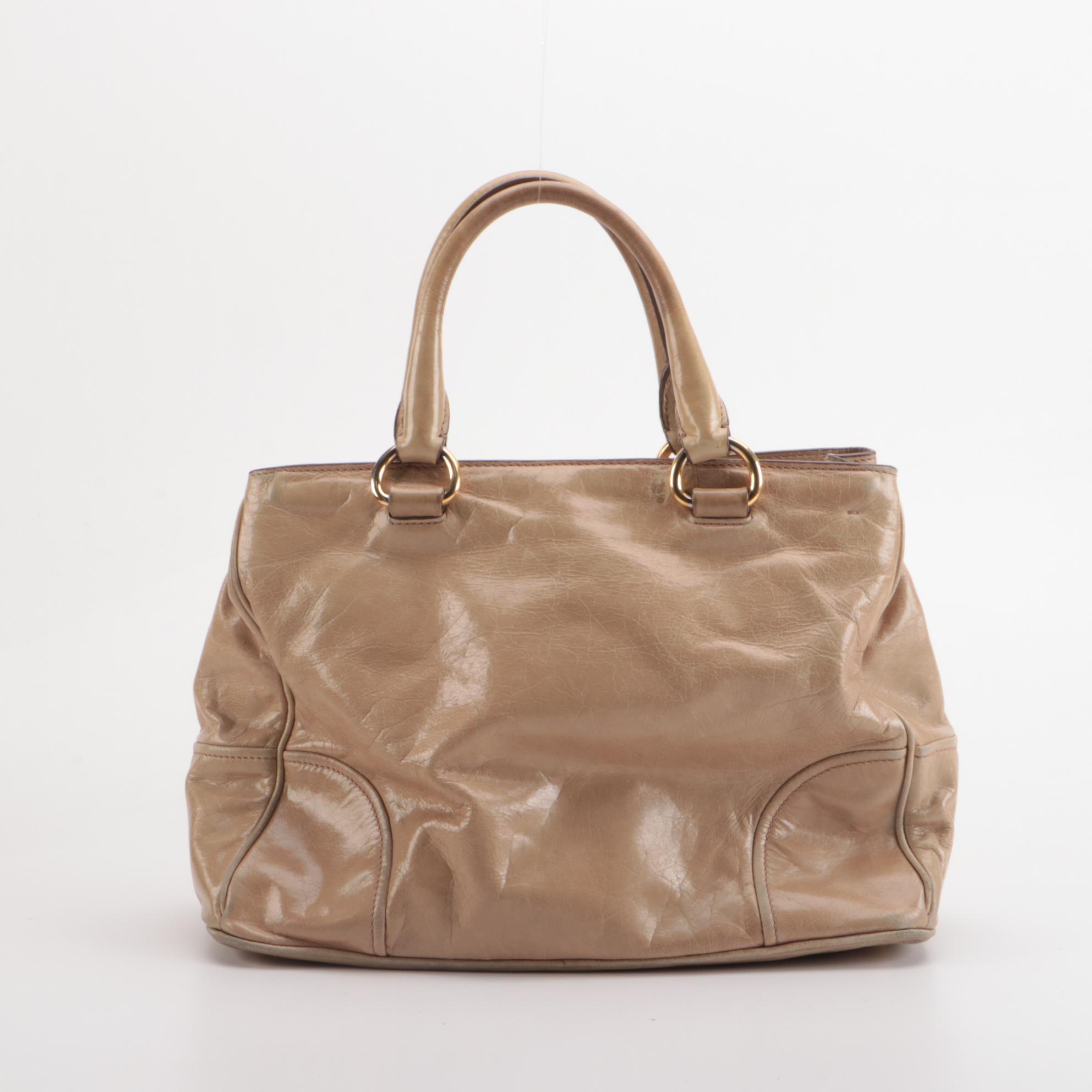 Prada Bauletto Two-Way Bag in Deserto Vitello Shine Leather