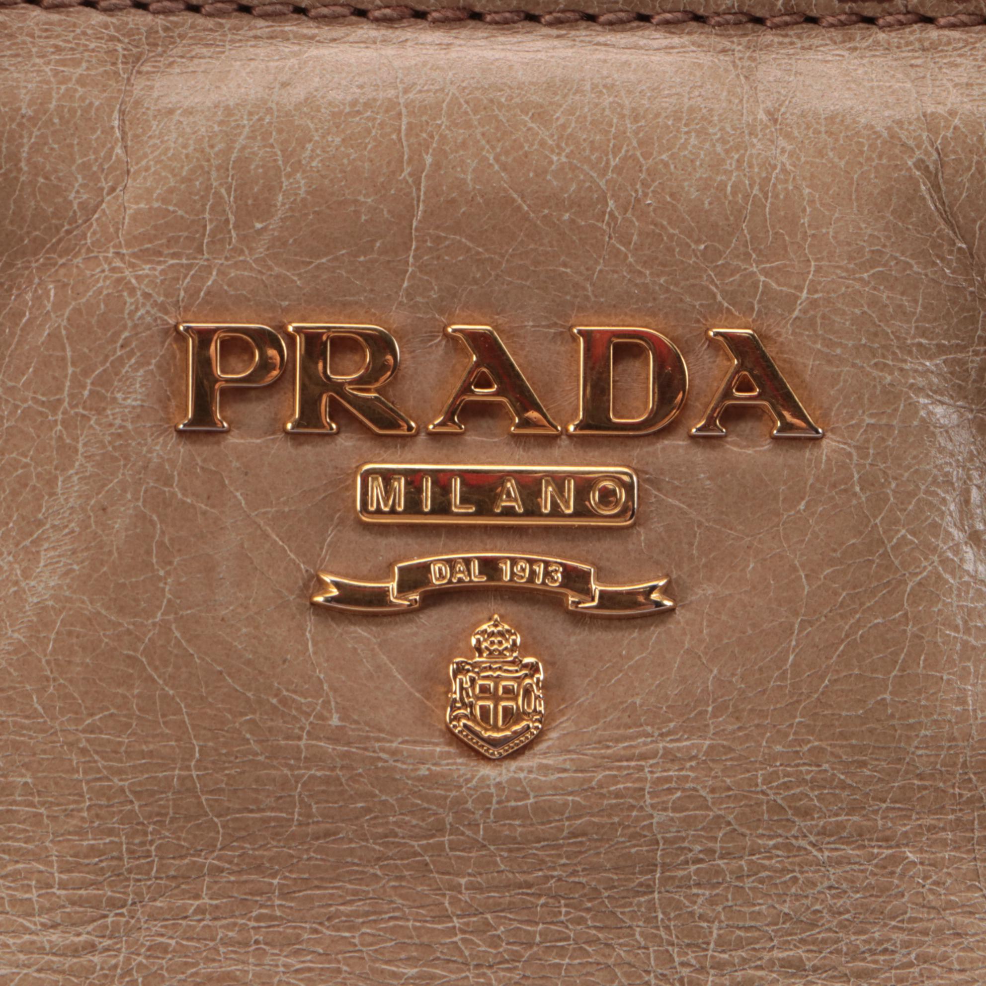 Prada Bauletto Two-Way Bag in Deserto Vitello Shine Leather