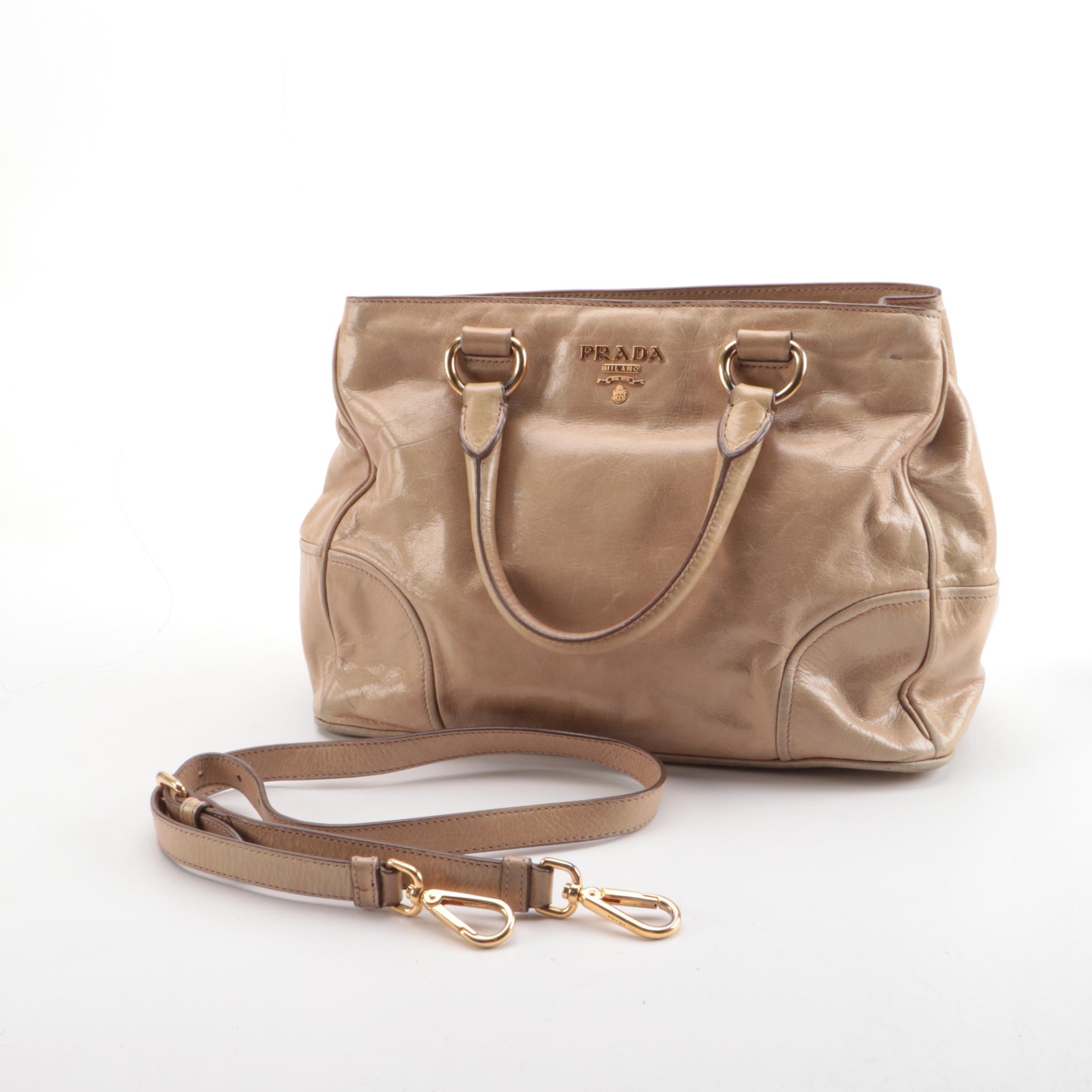 Prada Bauletto Two-Way Bag in Deserto Vitello Shine Leather
