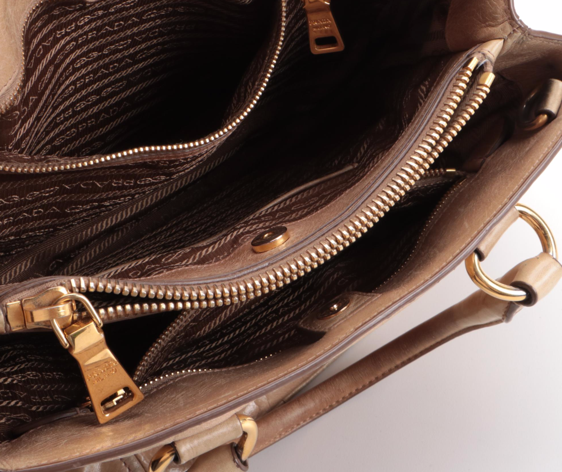 Prada Bauletto Two-Way Bag in Deserto Vitello Shine Leather