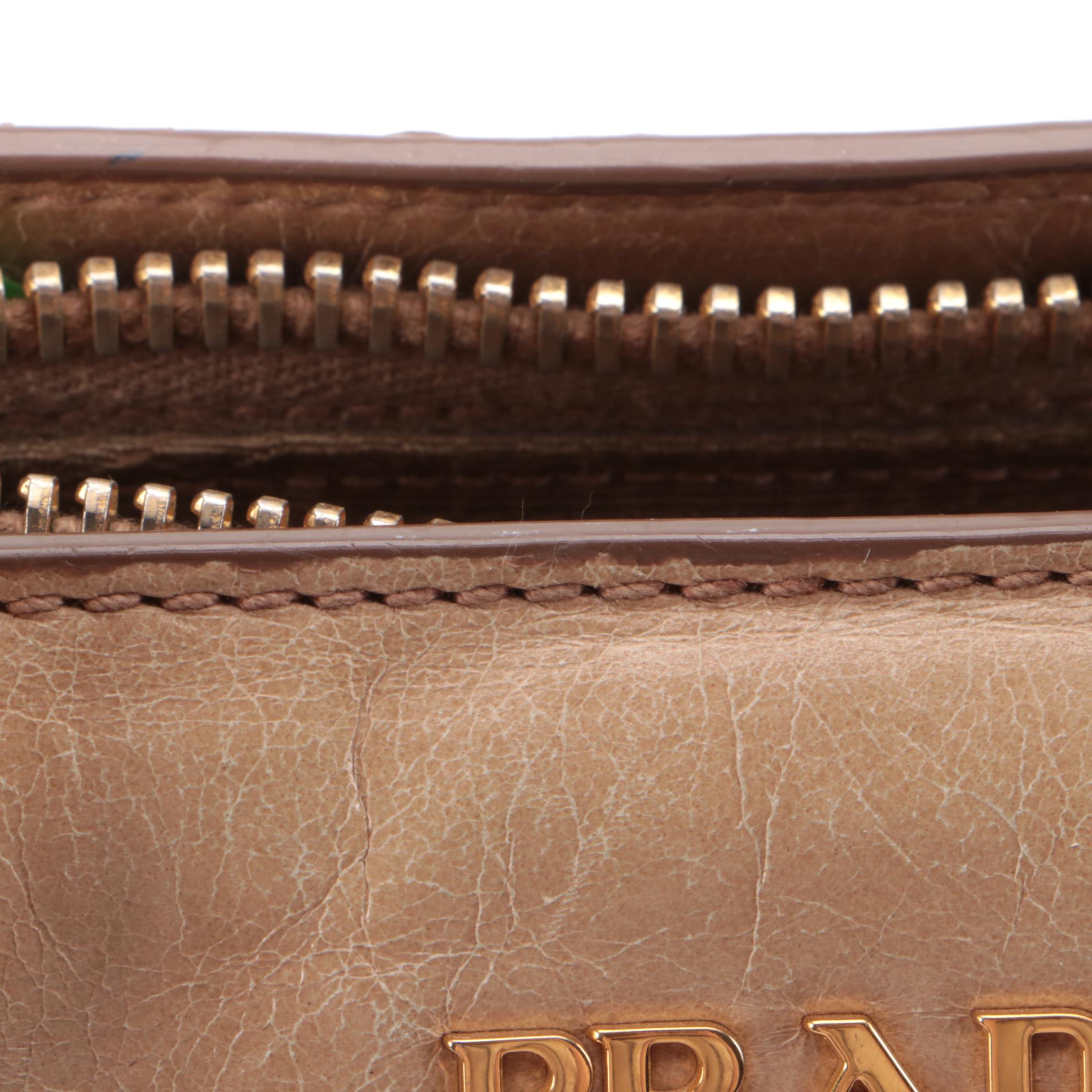 Prada Bauletto Two-Way Bag in Deserto Vitello Shine Leather