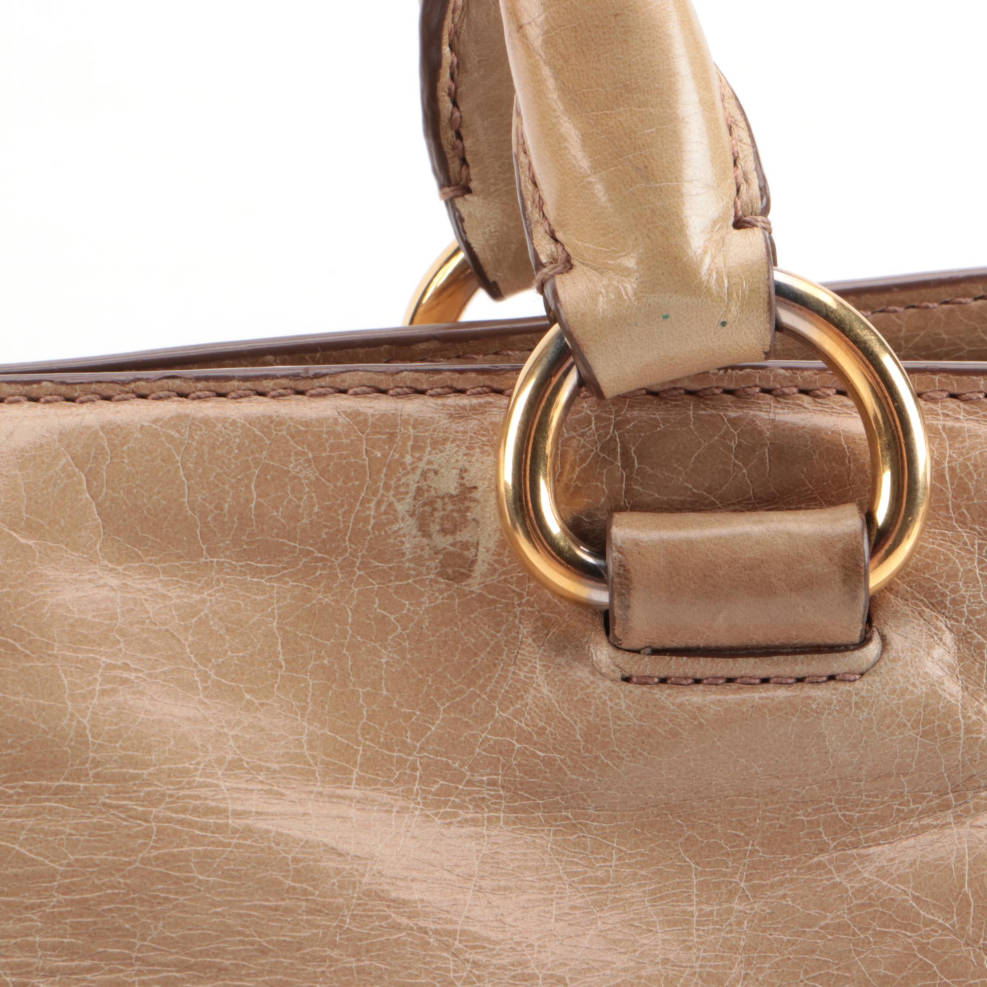 Prada Bauletto Two-Way Bag in Deserto Vitello Shine Leather