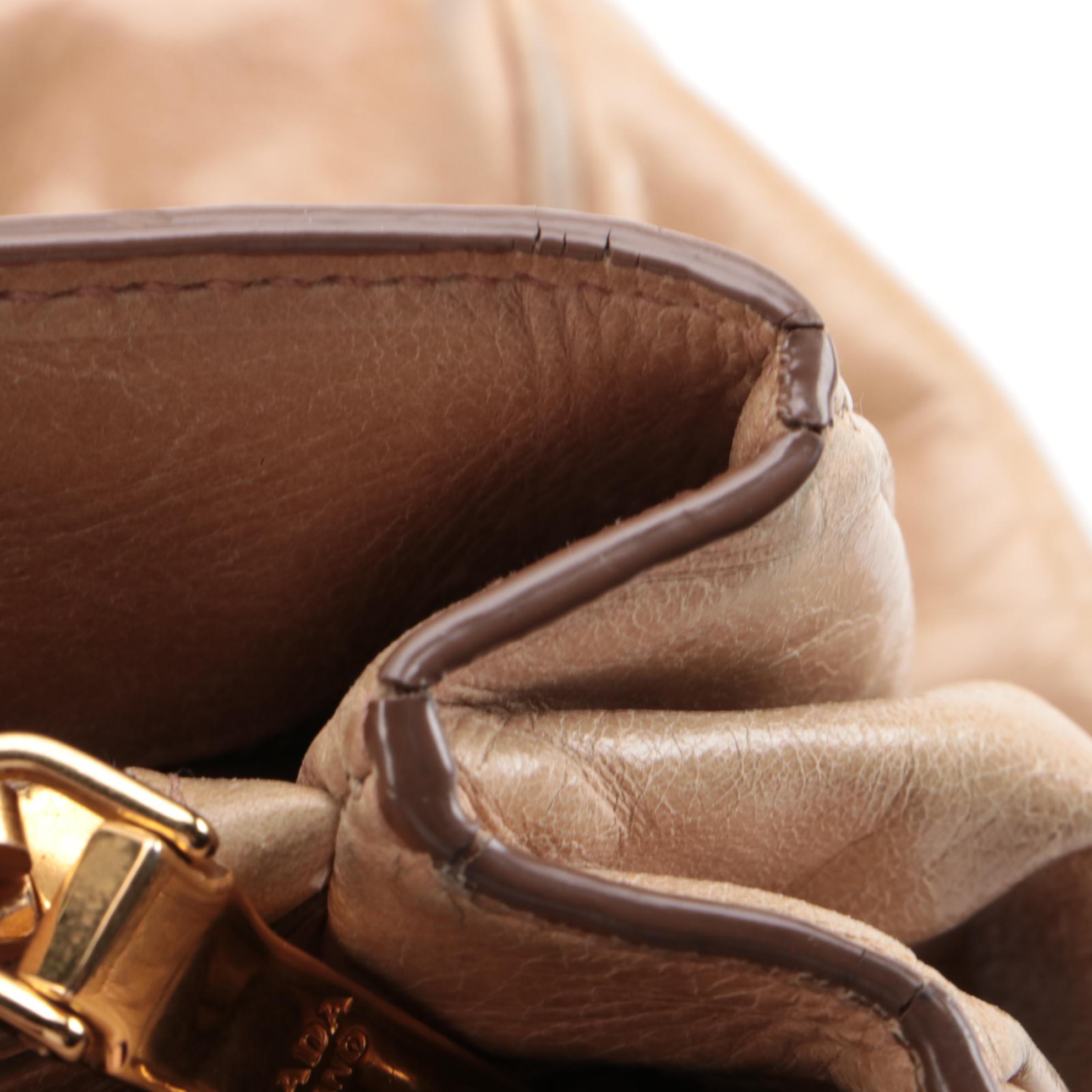 Prada Bauletto Two-Way Bag in Deserto Vitello Shine Leather