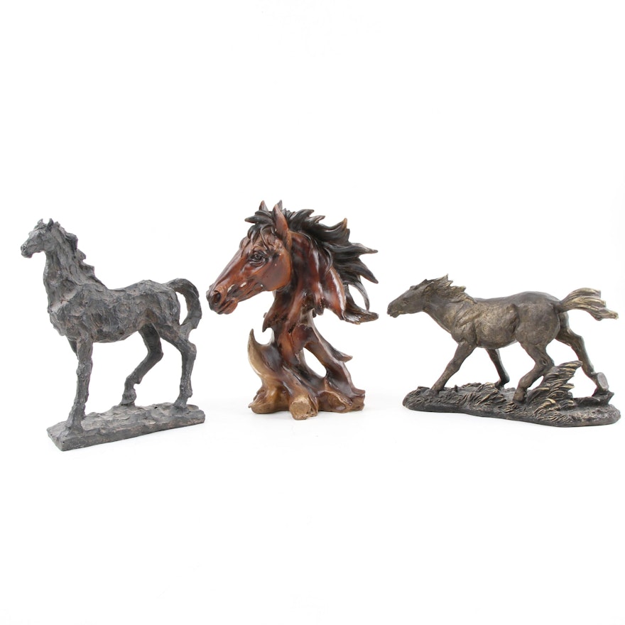 Garden Ridge Resin Horse Figurines with Chesnut Stallion Composite Bust